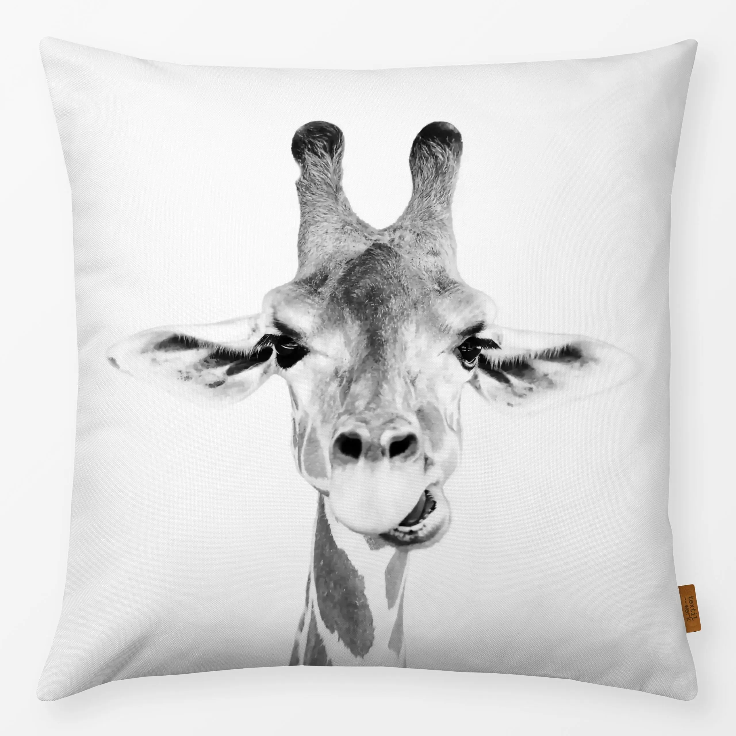 Kissen Happy Giraffe - Tiere, Safari & Dschungel - von „Sisi and Seb"; Natur, Giraffe, Wildtiere, exotisch, dschungel, safar...