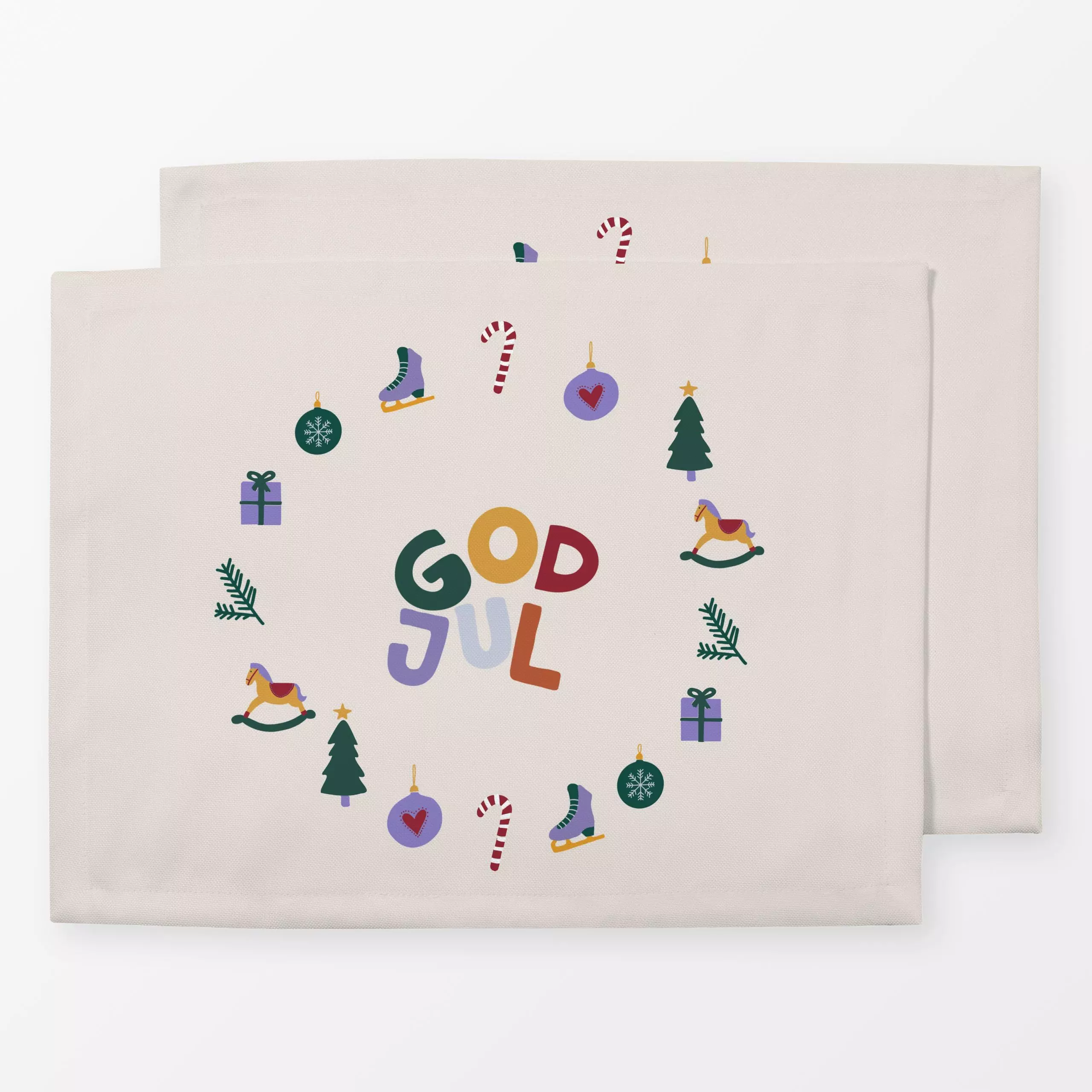 Tischset God Jul Kranz - Sprüche & Schriftzüge, Weihnachten, Winter - von „textilwerk"; Illustration, skandinavisch, Weihnac...
