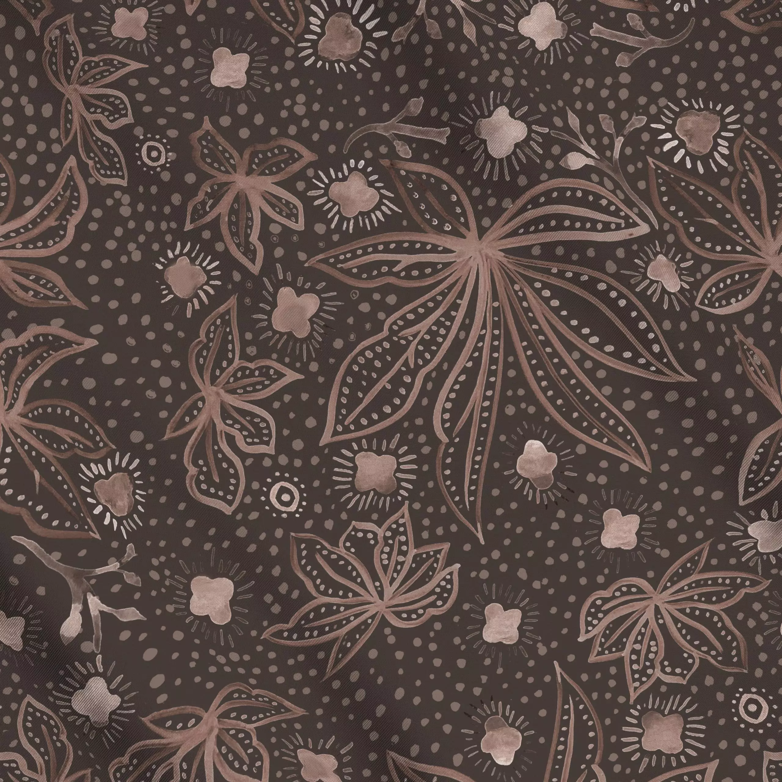 Meterware Retro Batik Flowers, Blumen, von Bloomery Decor