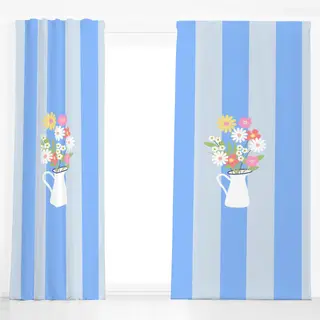 Dekovorhang Strauß in Milchkanne Streifen