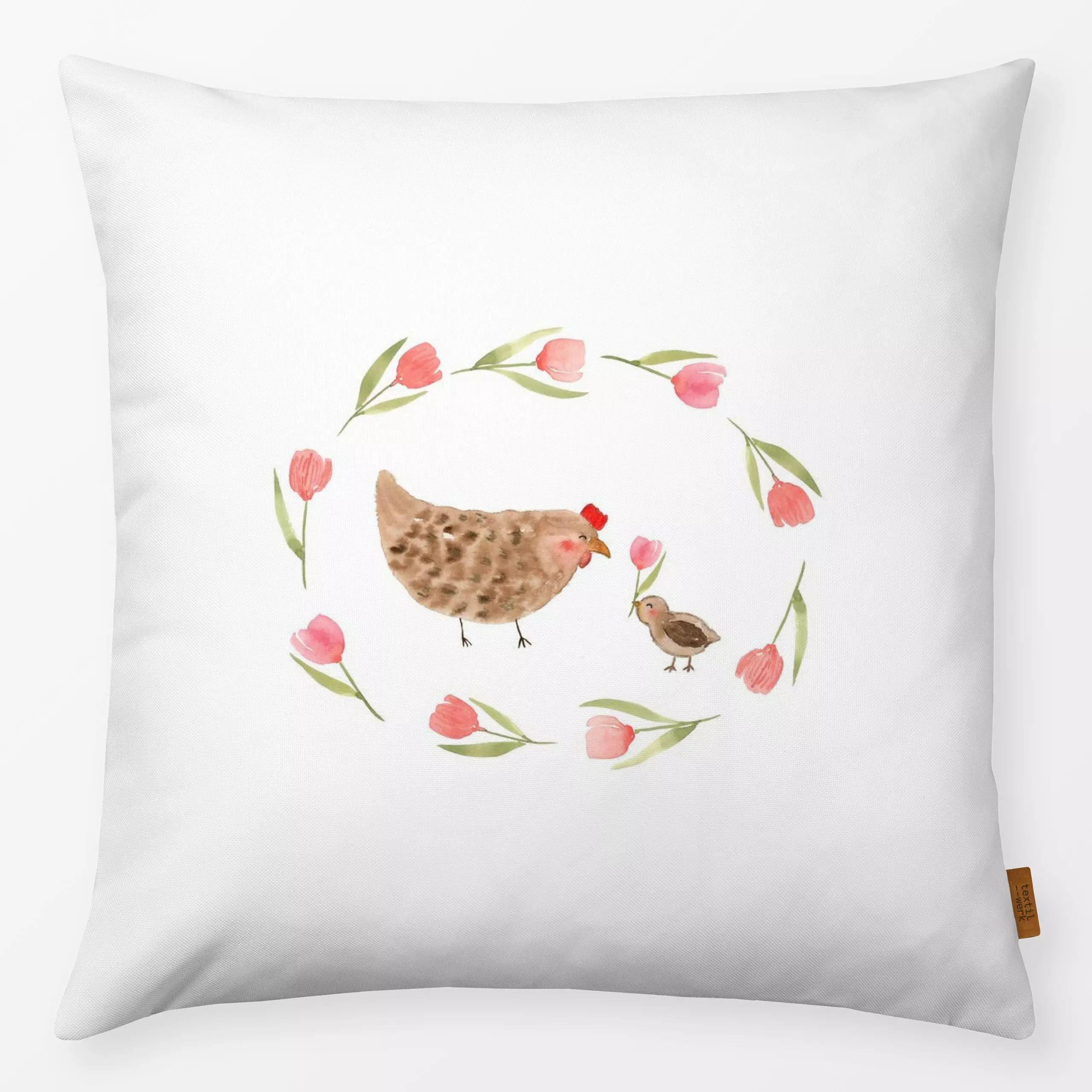 Kissen Huhn mit Küken - Frühling, Tiere, Anlässe, Ostern - von „Lena Yokota"; Blumen, Hühner, Ostern, eastern, lenayokota, s...