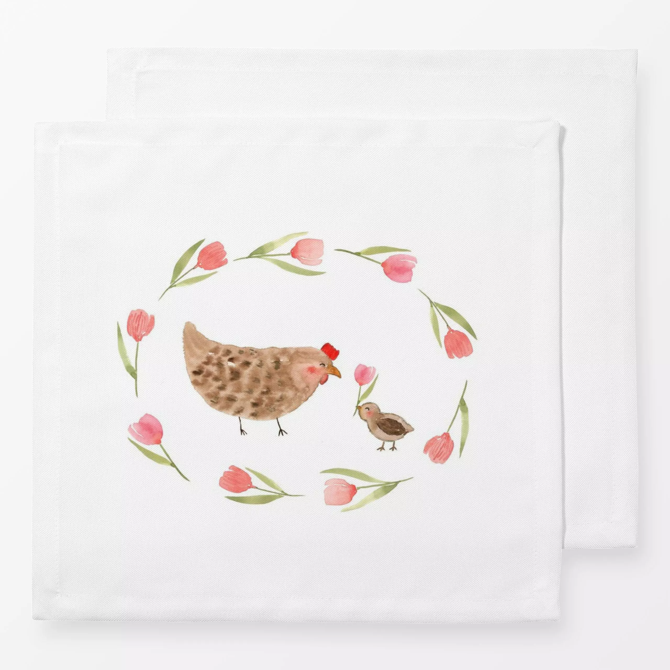 Servietten Huhn mit Küken - Frühling, Tiere, Anlässe, Ostern - von „Lena Yokota"; Blumen, Hühner, Ostern, eastern, lenayokot...