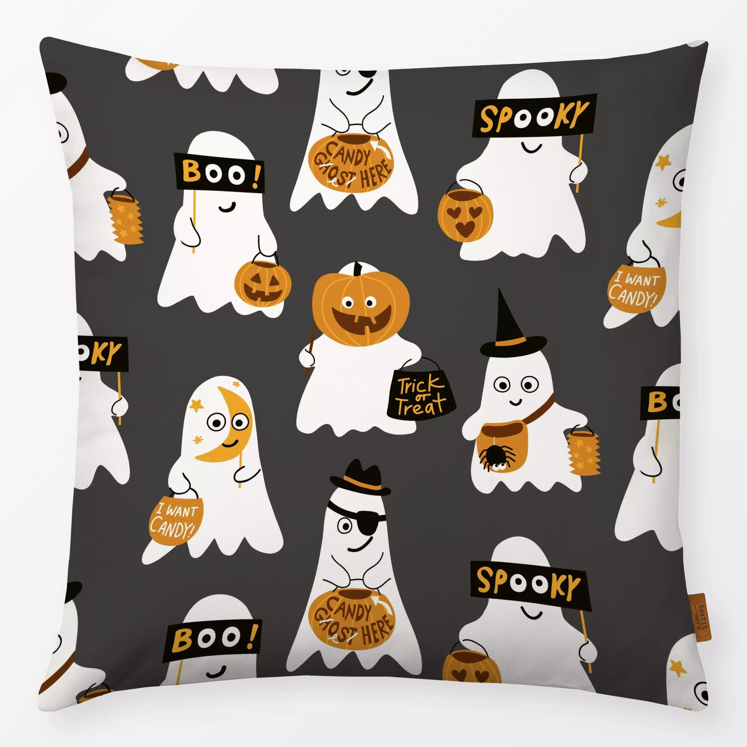 Kissen Kleine Geister dunkelgrau - Kinderzimmer & Motive für Kinder, Symbole & Muster, Anlässe - von „Kathrin Woo"; Muster, ...