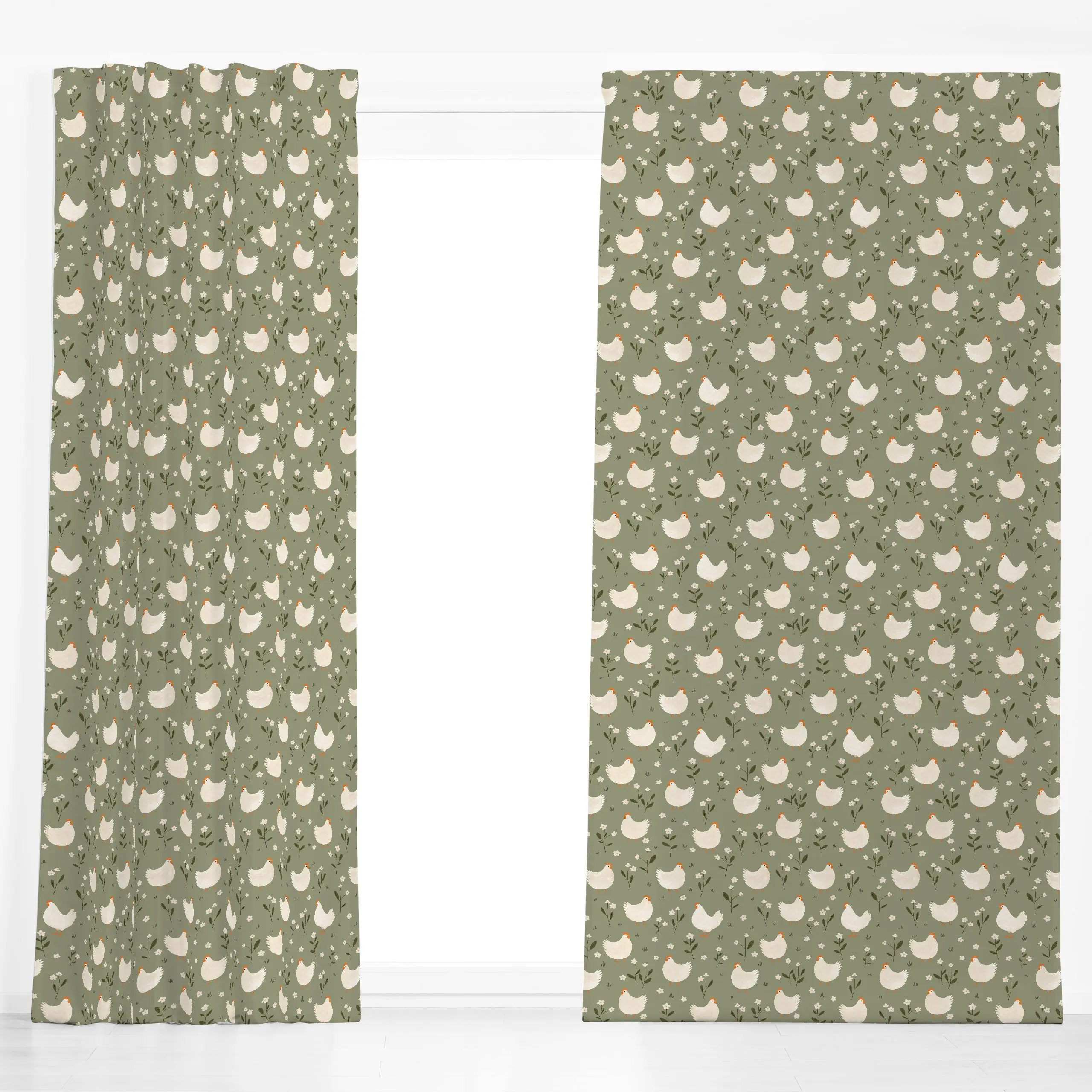Dekovorhang Hühner Wiese Frühling - Frühling, Tiere, Ostern - von „Studio Kesse x petitsourirdesign"