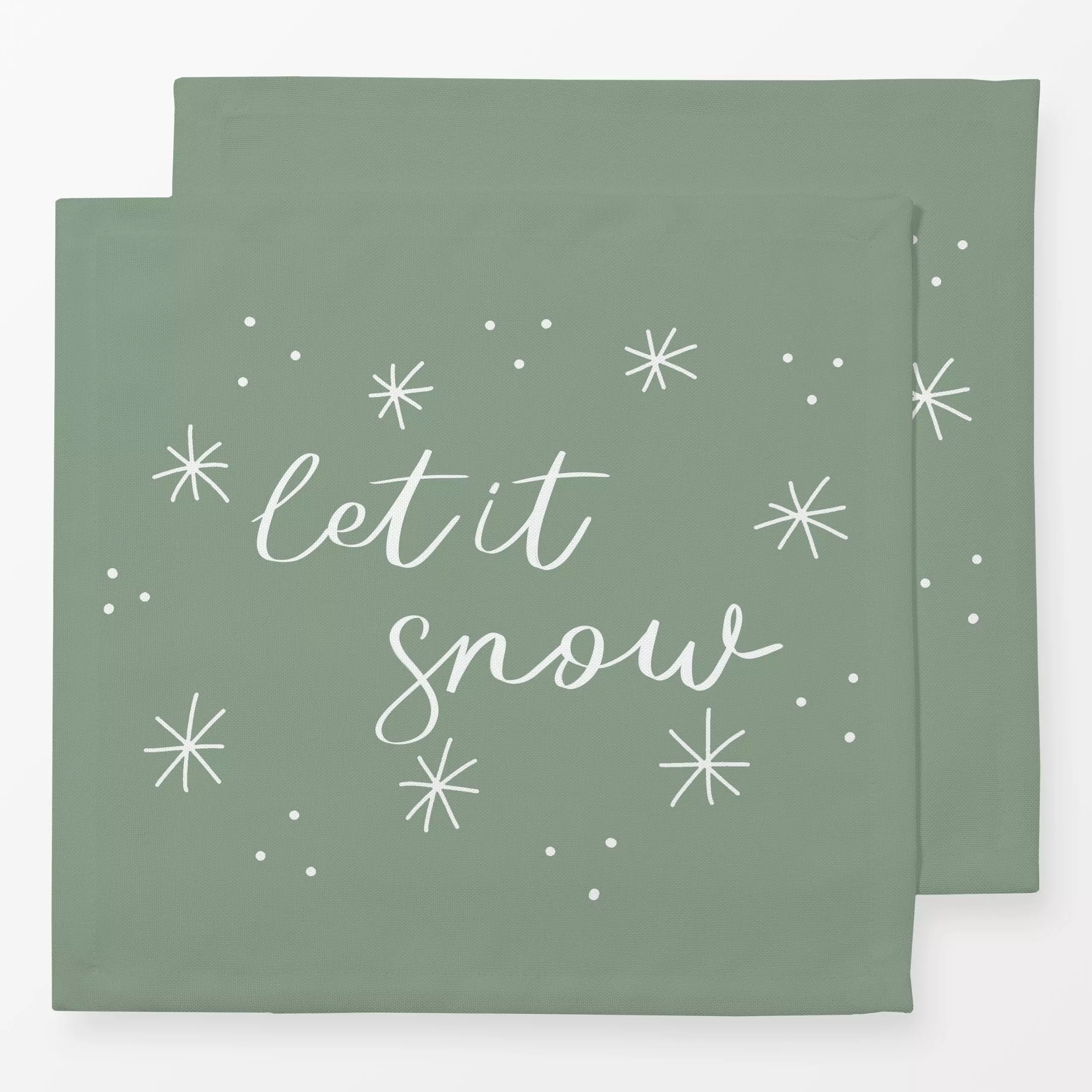 Servietten Let It Snow hellgrün - Sprüche & Schriftzüge, Weihnachten - von „Studio Kesse"; Schneeglöckchen, Schneeflocken, W...