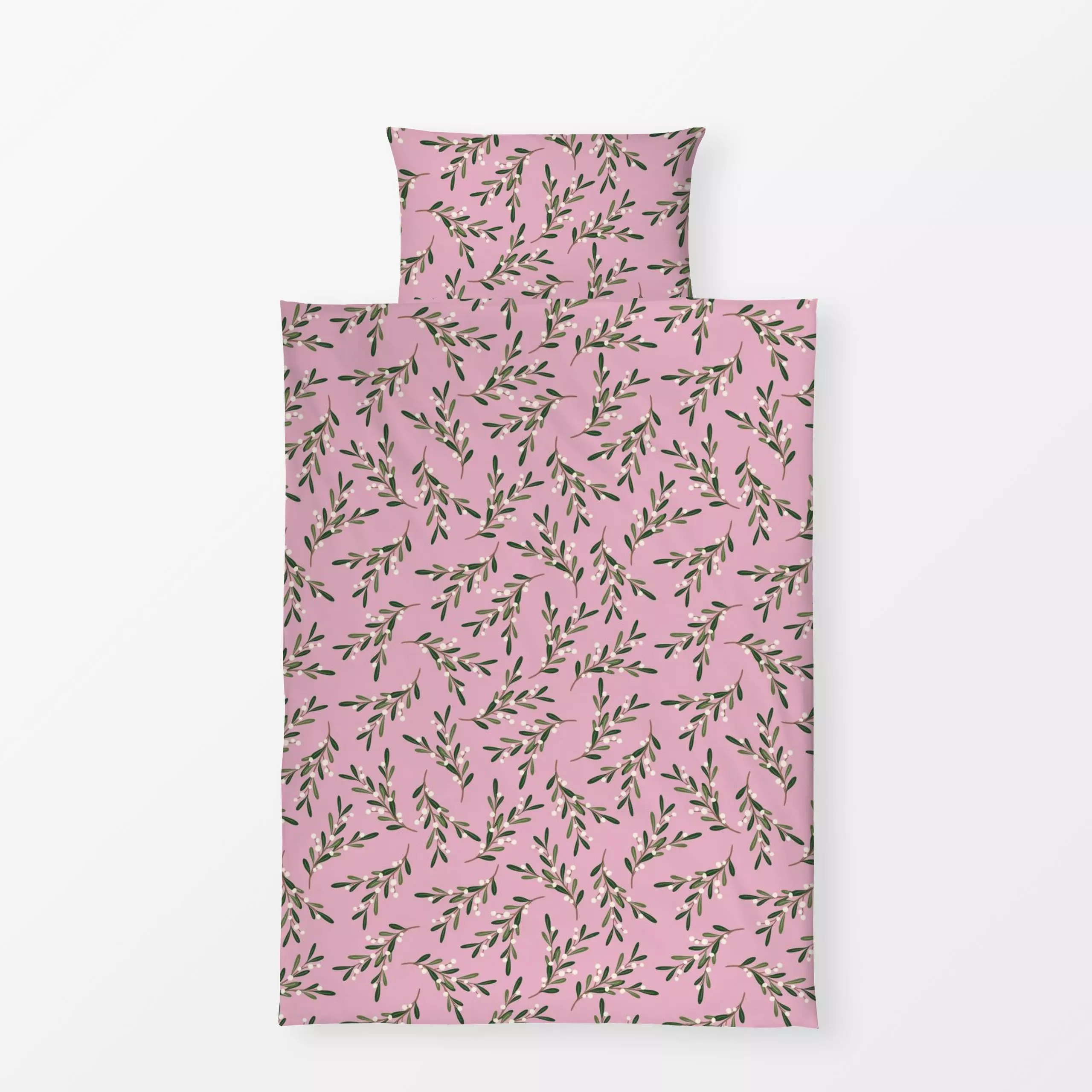 Bettwäsche Mistlezweig Allover Pink - Weihnachten, Winter, Pflanzen & Botanik - von „DEINKI Studio"; Weihnachten, Mistelzwei...
