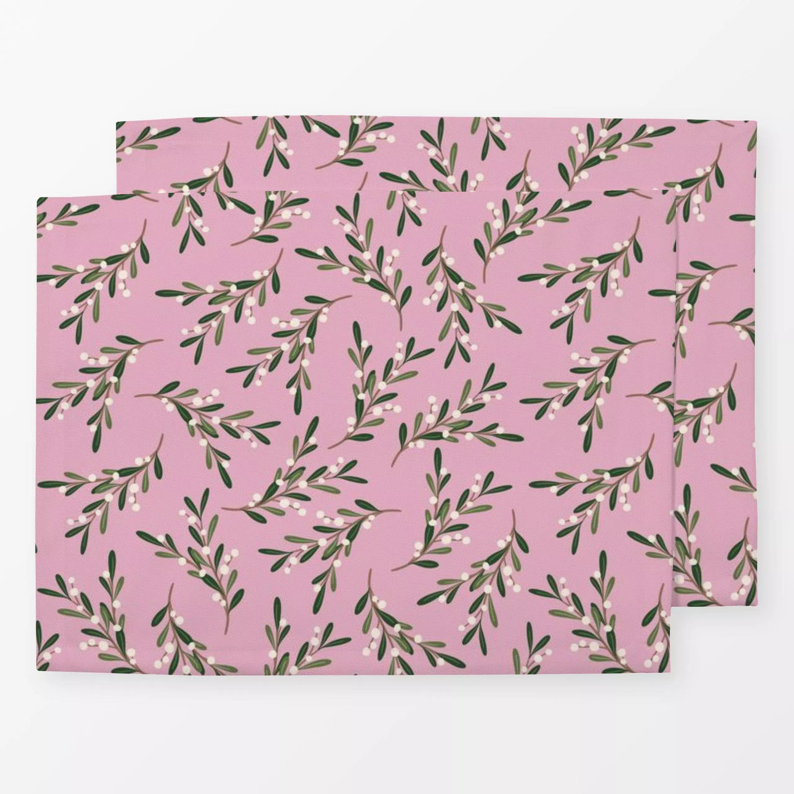 Tischset Mistlezweig Allover Pink - Weihnachten, Winter, Pflanzen & Botanik - von „DEINKI"; Weihnachten, Mistelzweig, weihna...