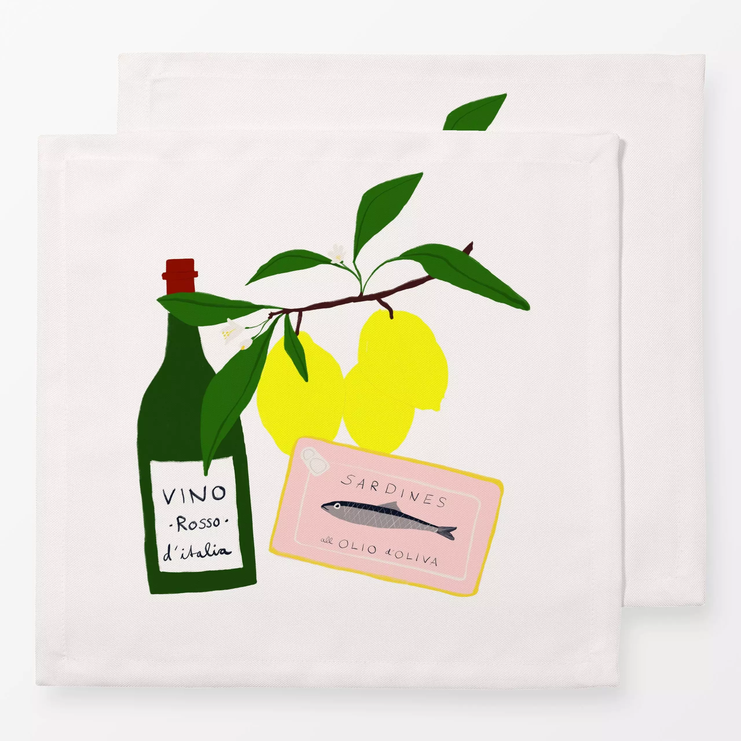 Servietten Vino & Sardinen Arrangement - Küche, Essen & Trinken - von „Sophie Augustin Illustration"; Illustration, Wein, So...