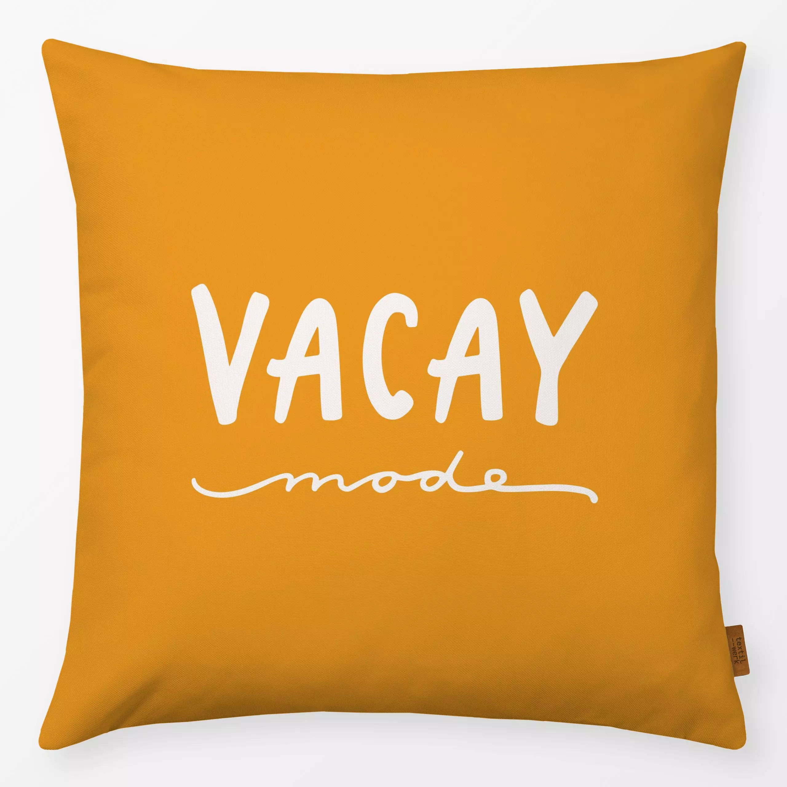 Kissen Vacay Mode Wendekissen Gelb - Sommer, Sprüche & Schriftzüge, Symbole & Muster - von „Kathrin Woo"; Streifen, Sommer, ...