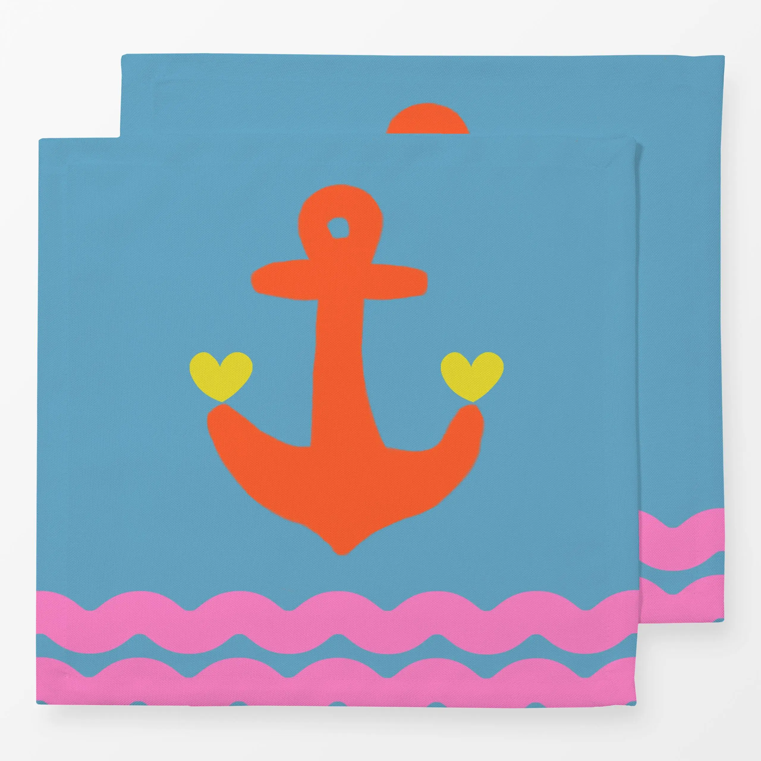Servietten Anker Wellen Herzen Blau - Sommer - von „Alisa Knöß"; Herzen, Valentinstag, anker, outdoorkissen, sommerfarben, s...