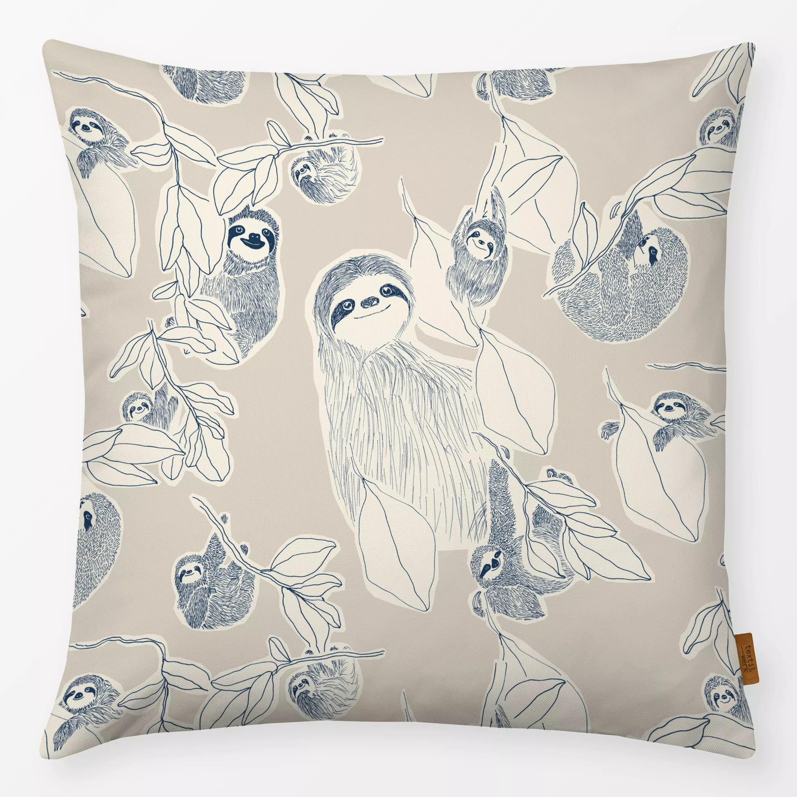 Kissen Lazy Sloths beige - Kinderzimmer & Motive für Kinder, Tiere - von „Julia Schumacher"; minimal, Blätter, Faultier, Kin...
