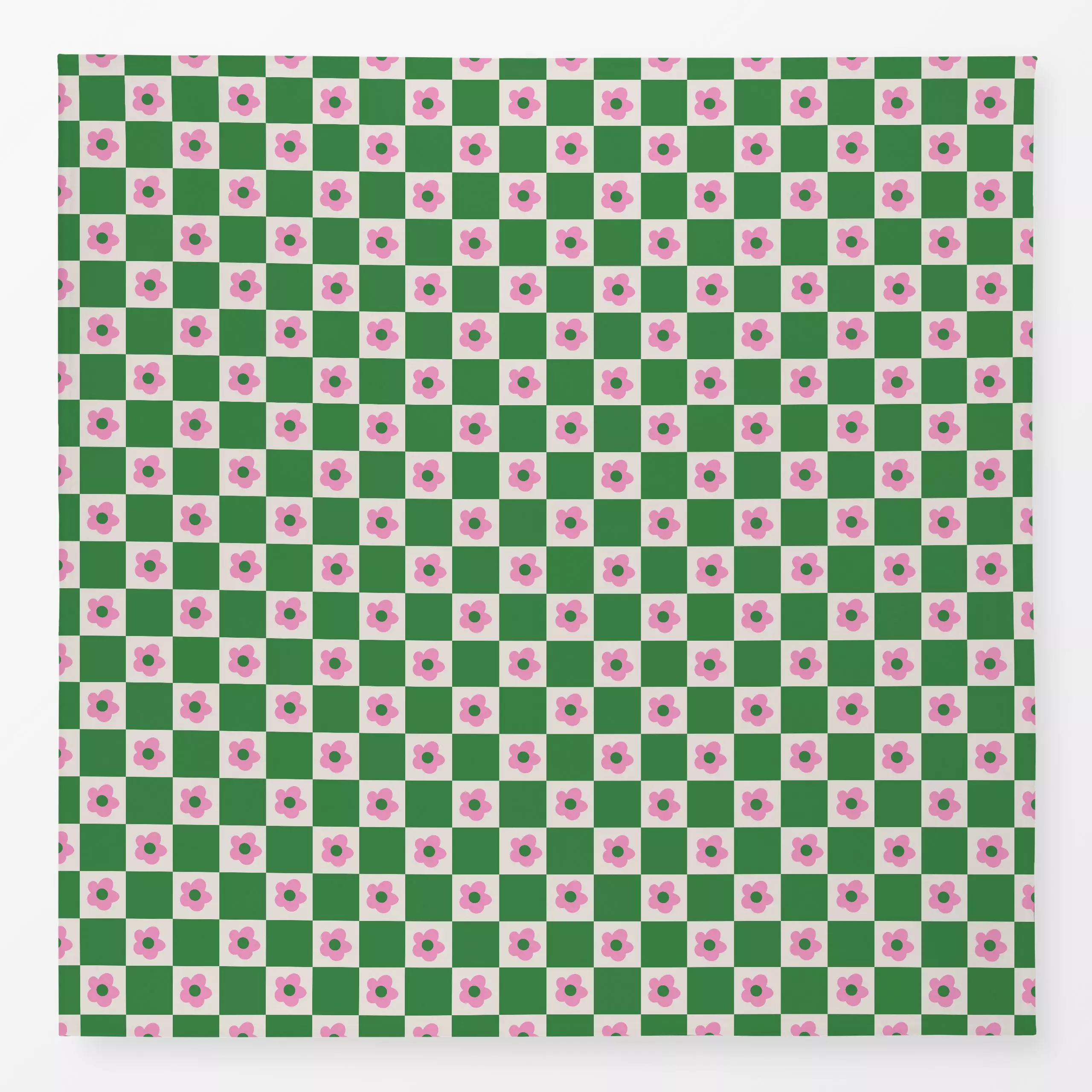 Tischdecke Flower Checks Wiesengrün - Blumen & Florales, Frühling - von „textilwerk"; Illustration, skandinavisch, beige, Os...