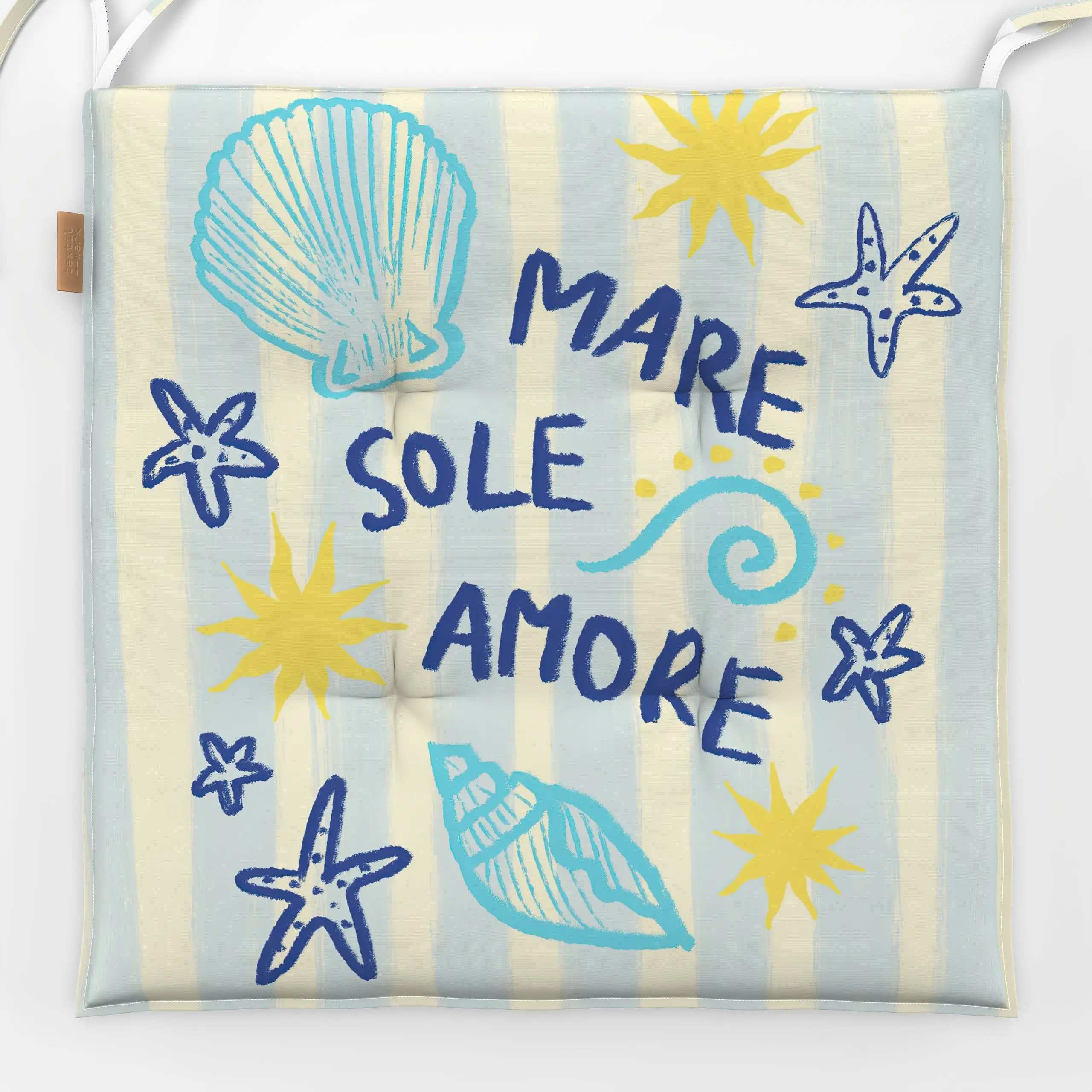 Sitzkissen Mare Sole Amore Streifen - Sommer, Sprüche & Schriftzüge - von „Studio Dolci"; Meer, Sommer, Urlaub, Liebe, Musch...