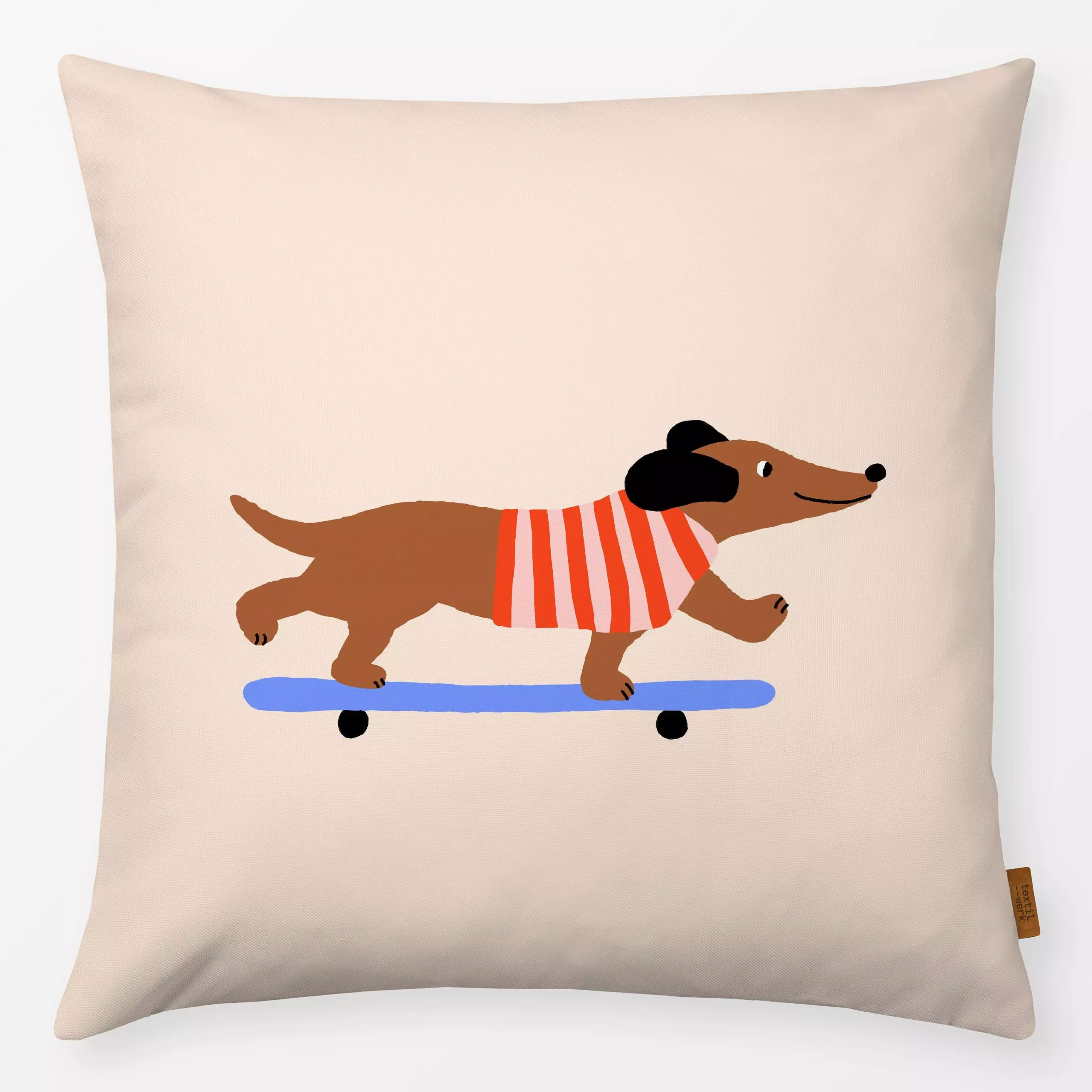 Kissen Dackel mit Skateboard - Kinderzimmer & Motive für Kinder, Sport, Tiere - von „Maren Gross "; Hund, Skateboard, dackel...