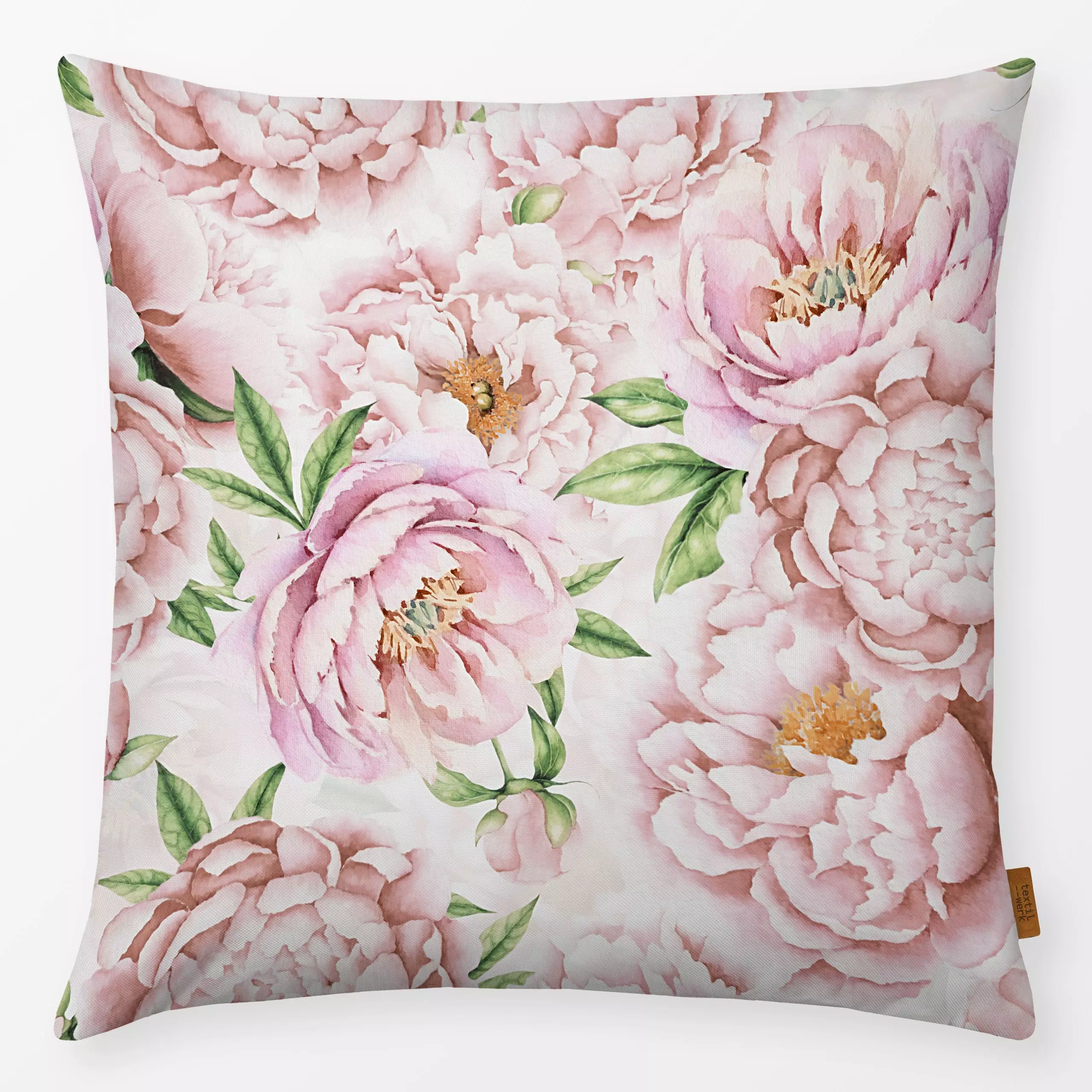 Kissen Hellrosa Pfingstrosen - Blumen & Florales, Frühling - von „Uta Naumann"; boho, Wasserfarben, Natur, Blumen, Blüten, S...