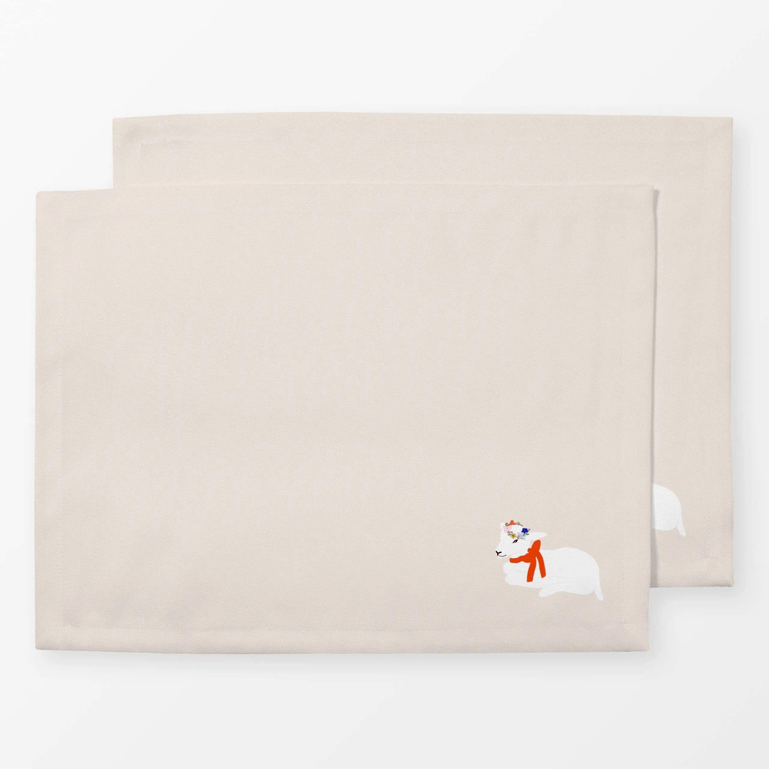 Tischset Osterlamm Beige, Blumen, Tiere, Ostern, von Sophie Augustin Illustration