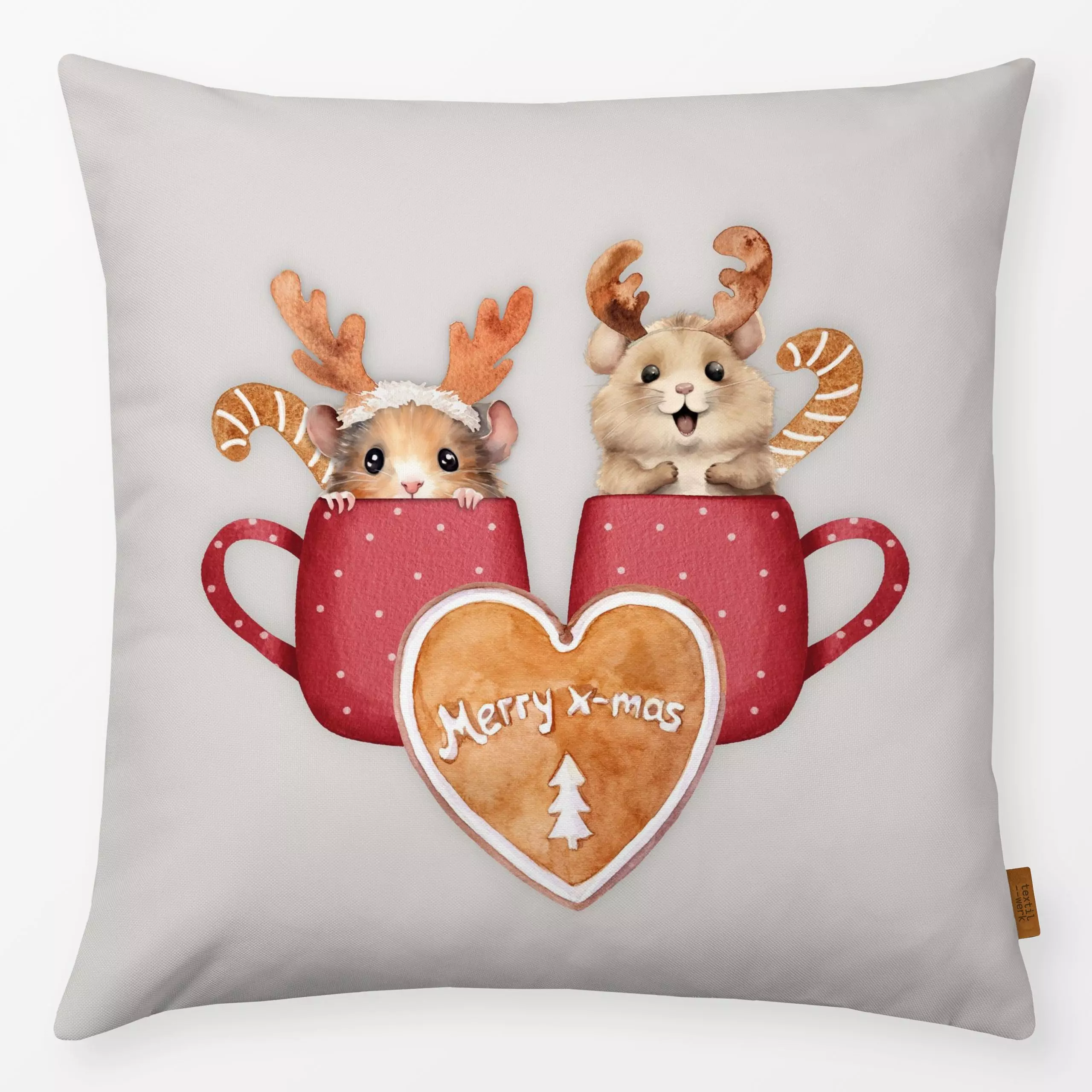 Kissen Holly Jolly Hamster Tasse - Weihnachten, Küche, Essen & Trinken - von „Monika Strigel"; Kaffee, Merry Christmas, Weih...