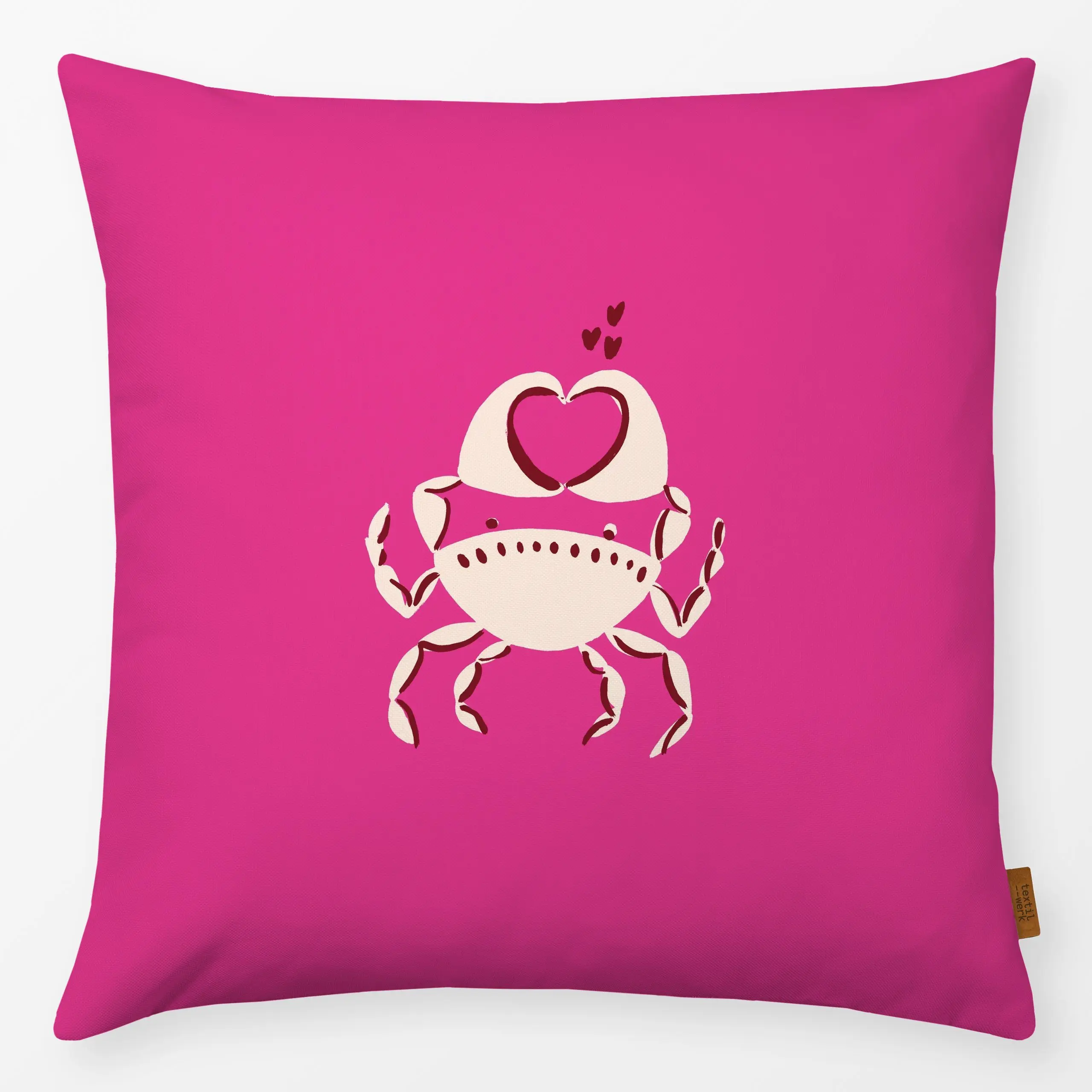 Kissen Love Crab pink - Tiere, Anlässe - von „Julia Schumacher"; Love, Herzen, Liebe, Geschenk, Herz, geschenkidee, Herzchen...