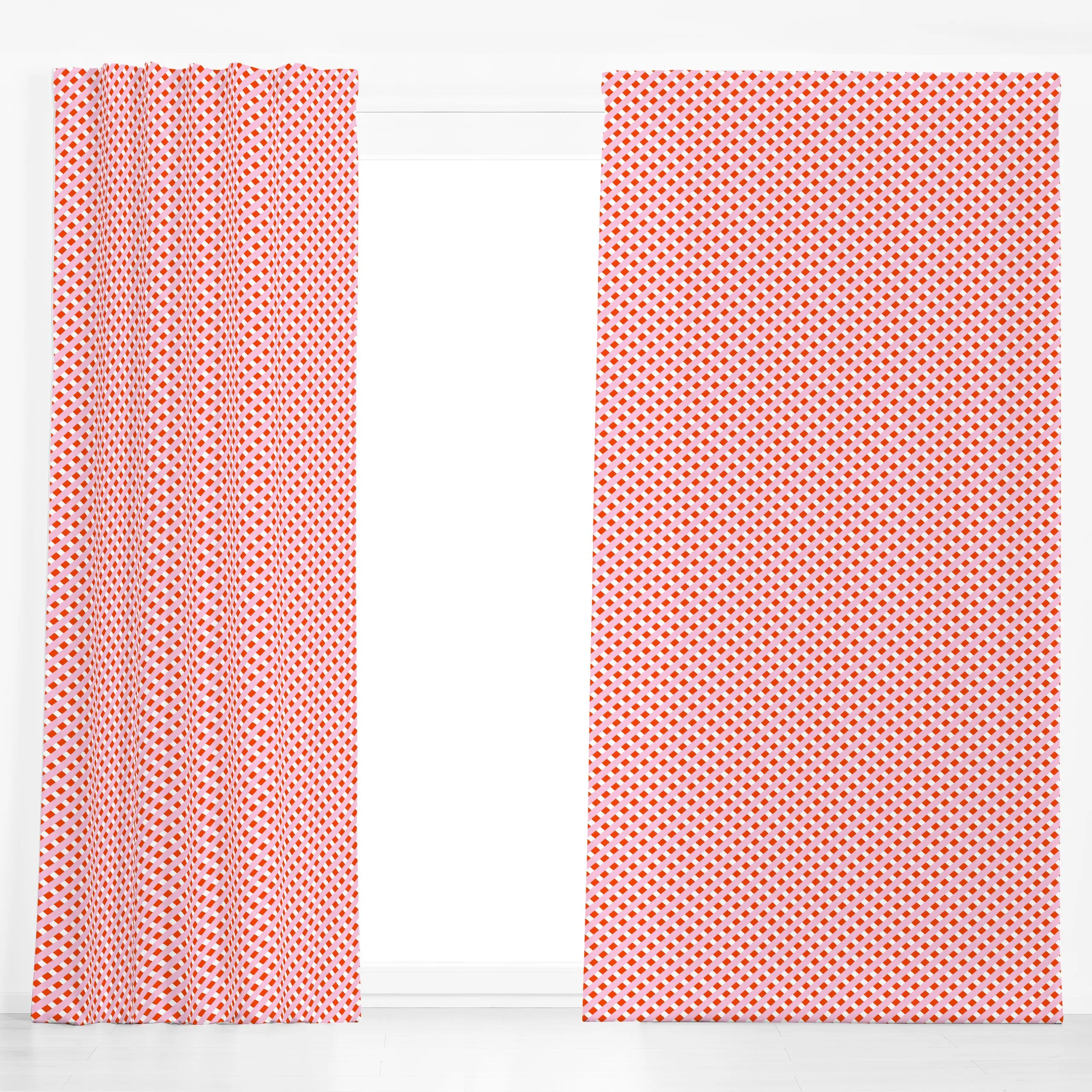 Dekovorhang Diagonale Karo Rot Pink - Symbole & Muster - von „Sophie Augustin Illustration"; Muster, Streifen, Karo, Esszimm...