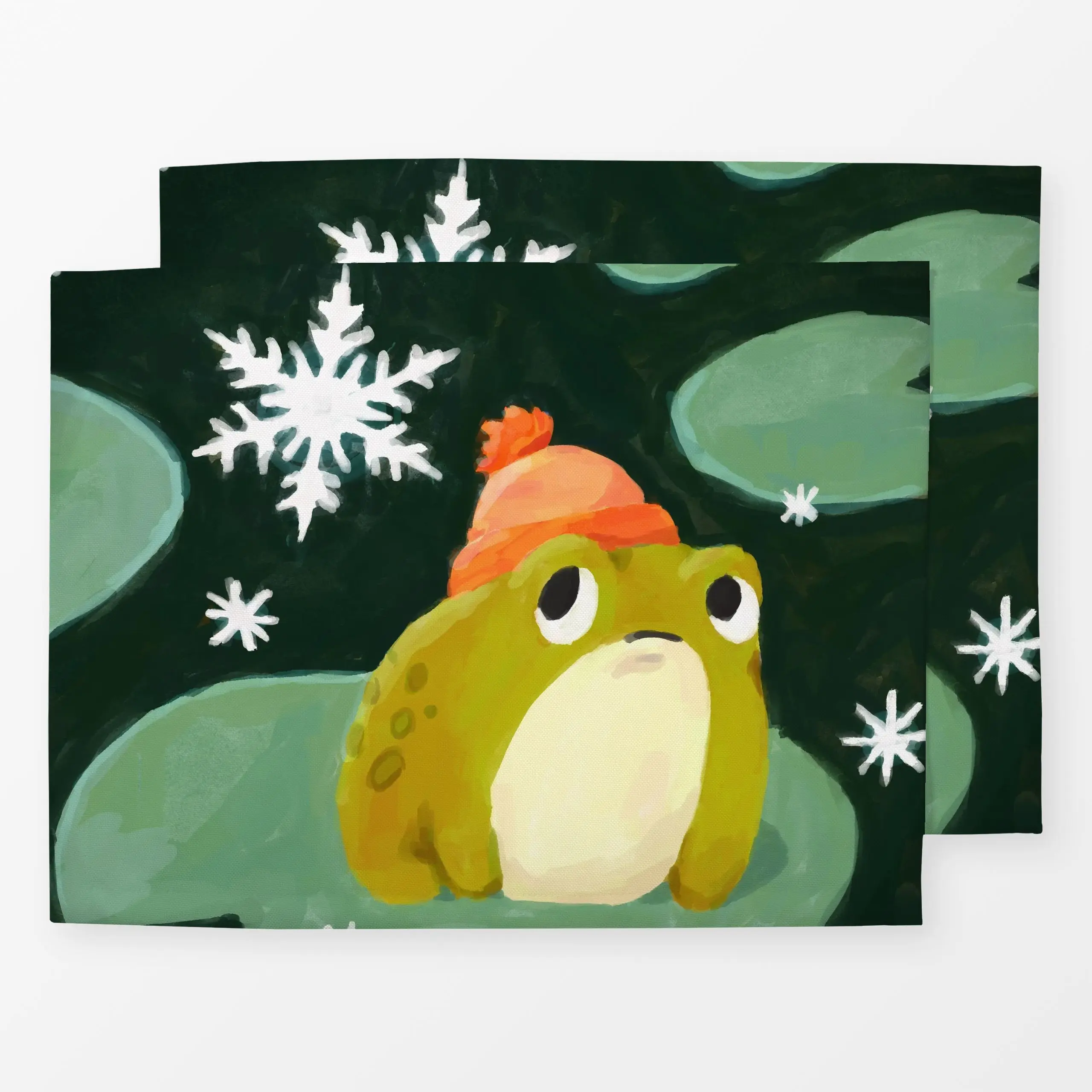 Tischset Snowflake Frog on Lilypad - Kinderzimmer & Motive für Kinder, Tiere, Winter - von „By Anna Sienna“; Schneeflocken, ...