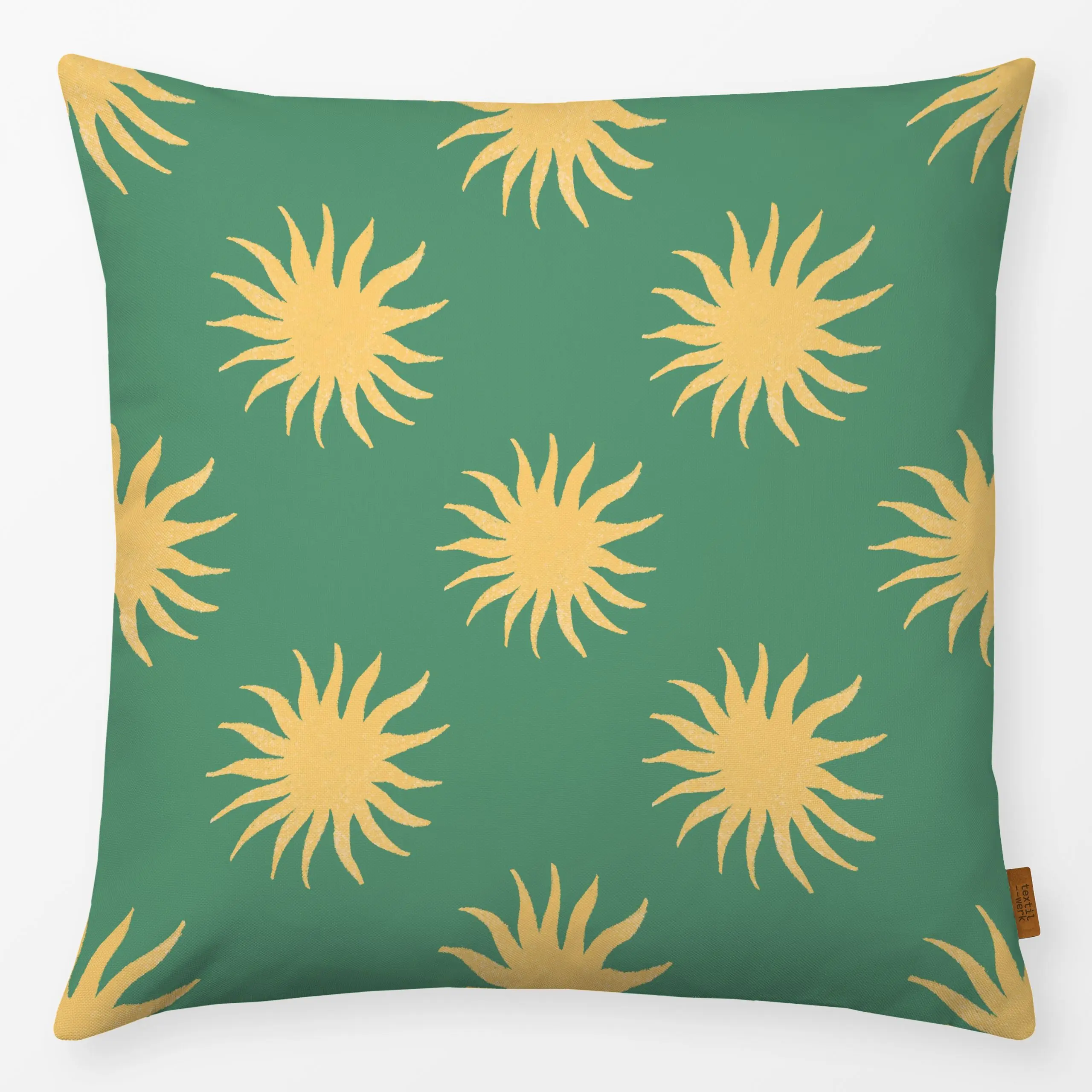 Kissen Suns - green - Sommer, Symbole & Muster - von „Andrea Liesert"; marrakesch, Sonne, Sommer, exotisch, Paradise, Urlaub...