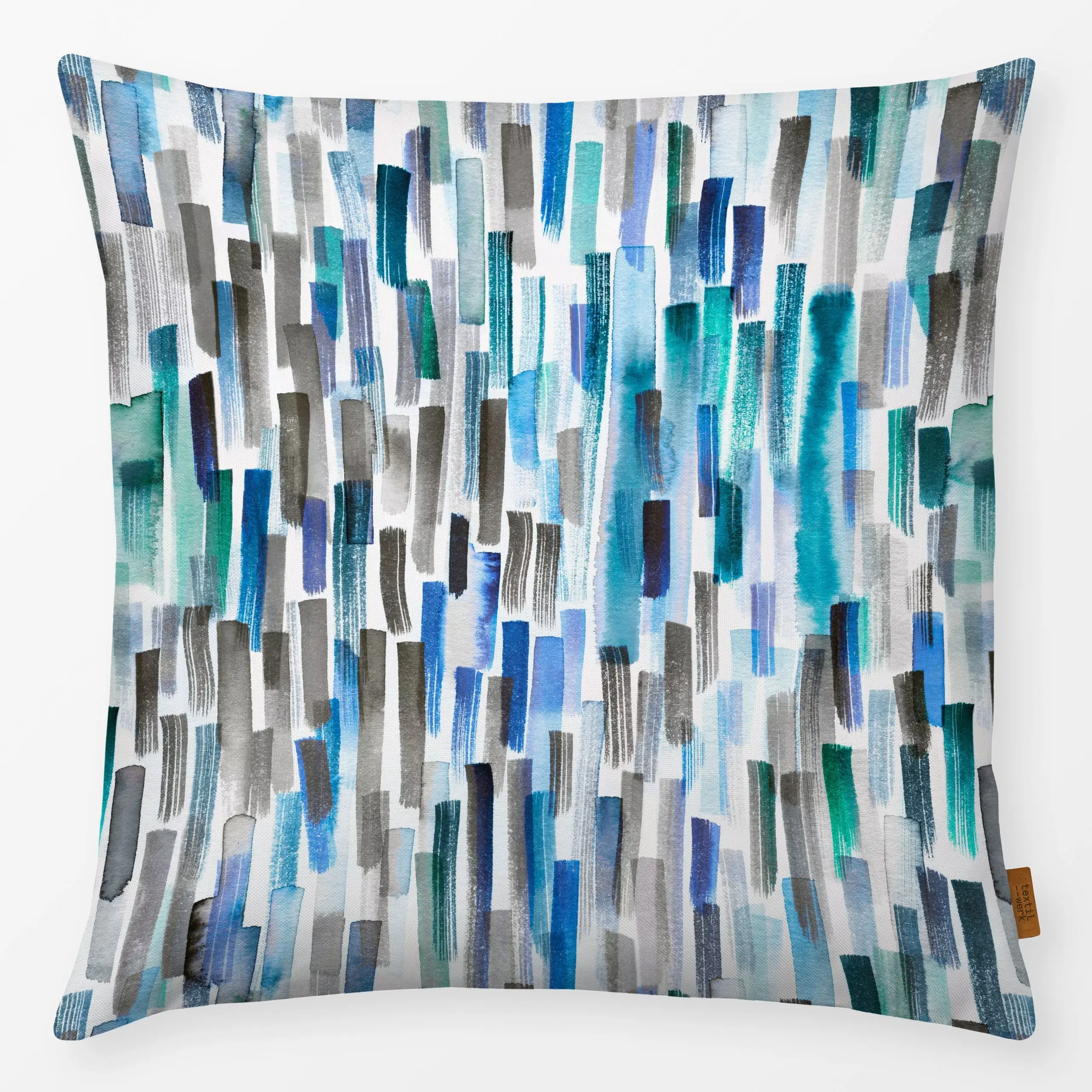 Kissen Colorful Brushstrokes Aqua - Symbole & Muster - von „Ninola Design "; Aquarell, abstrakt, Pinselstrich, Farbverläufe,...