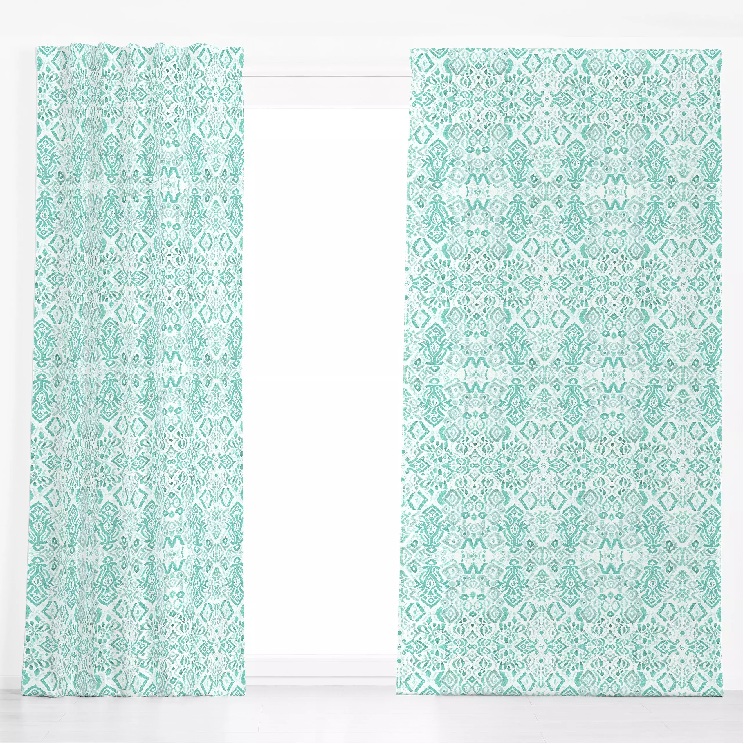 Dekovorhang Boho Ikat grün - Sommer, Symbole & Muster - von „Bloomery Decor"; boho, Muster, Wasserfarben, Ethno, ibiza, grun...