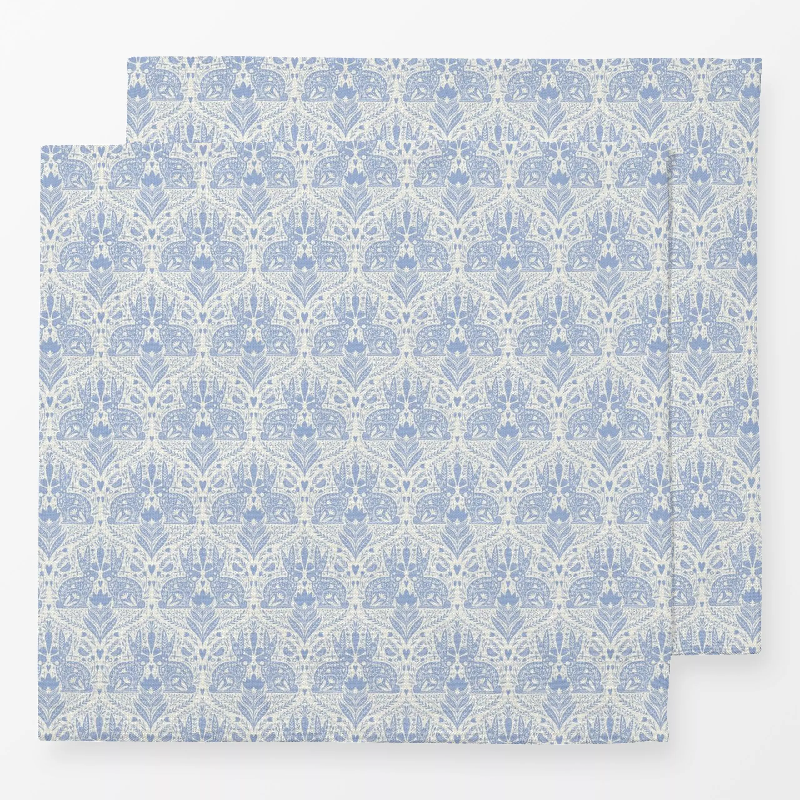 Servietten Folk Easter Bunny Tonal Blau - Frühling, Tiere, Pflanzen & Botanik, Ostern - von „DEINKI"; Blumen, Vogel, Herzen,...