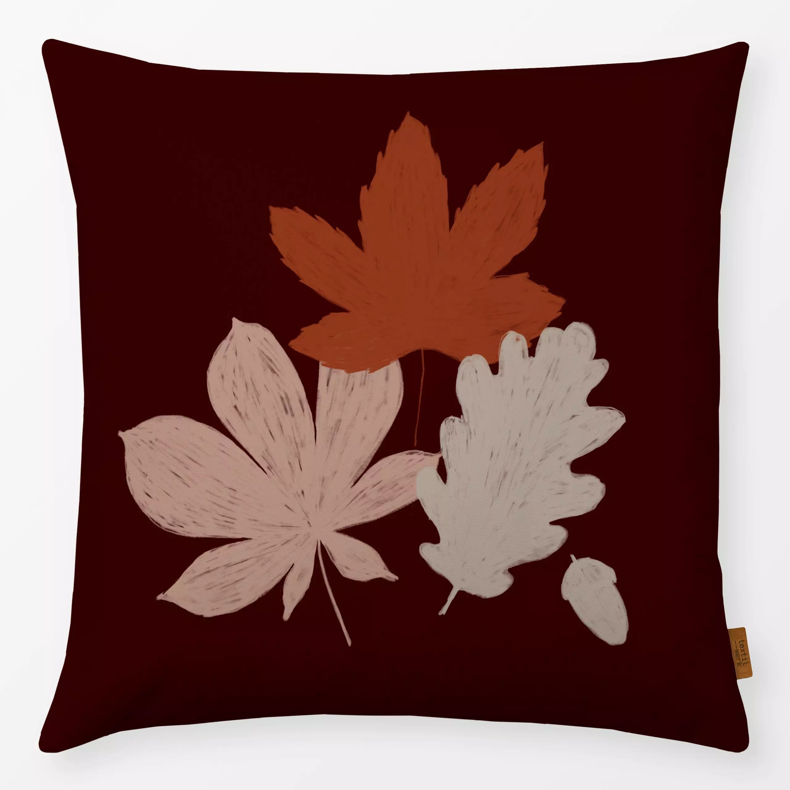 Kissen Laub Dunkelbraun - Herbst, Pflanzen & Botanik - von „Sophie Augustin Illustration"; Blätter, Laub, Herbst, Eichenblat...