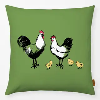 Kissen Huhn Hahn und Küken grün