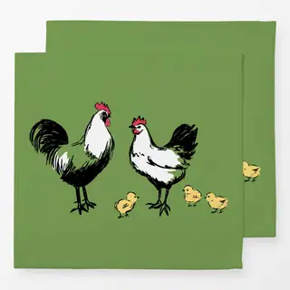 Servietten Huhn Hahn und Küken grün