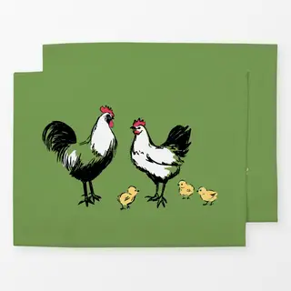 Tischset Huhn Hahn und Küken grün