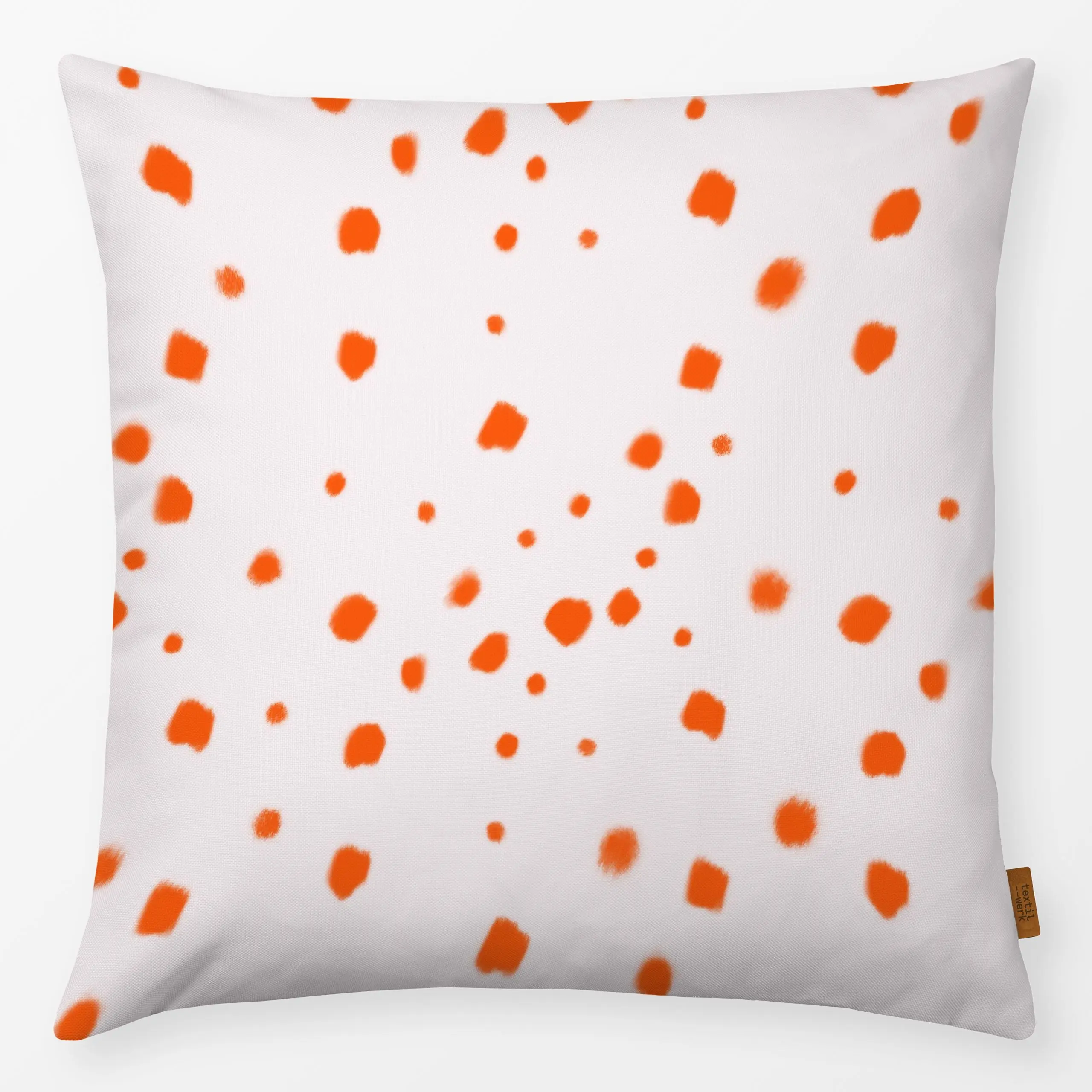 Kissen Fleckenmuster Orange - Symbole & Muster - von „Sophie Augustin Illustration"; Muster, Punkte, Terrazzo, Orange, Dots,...