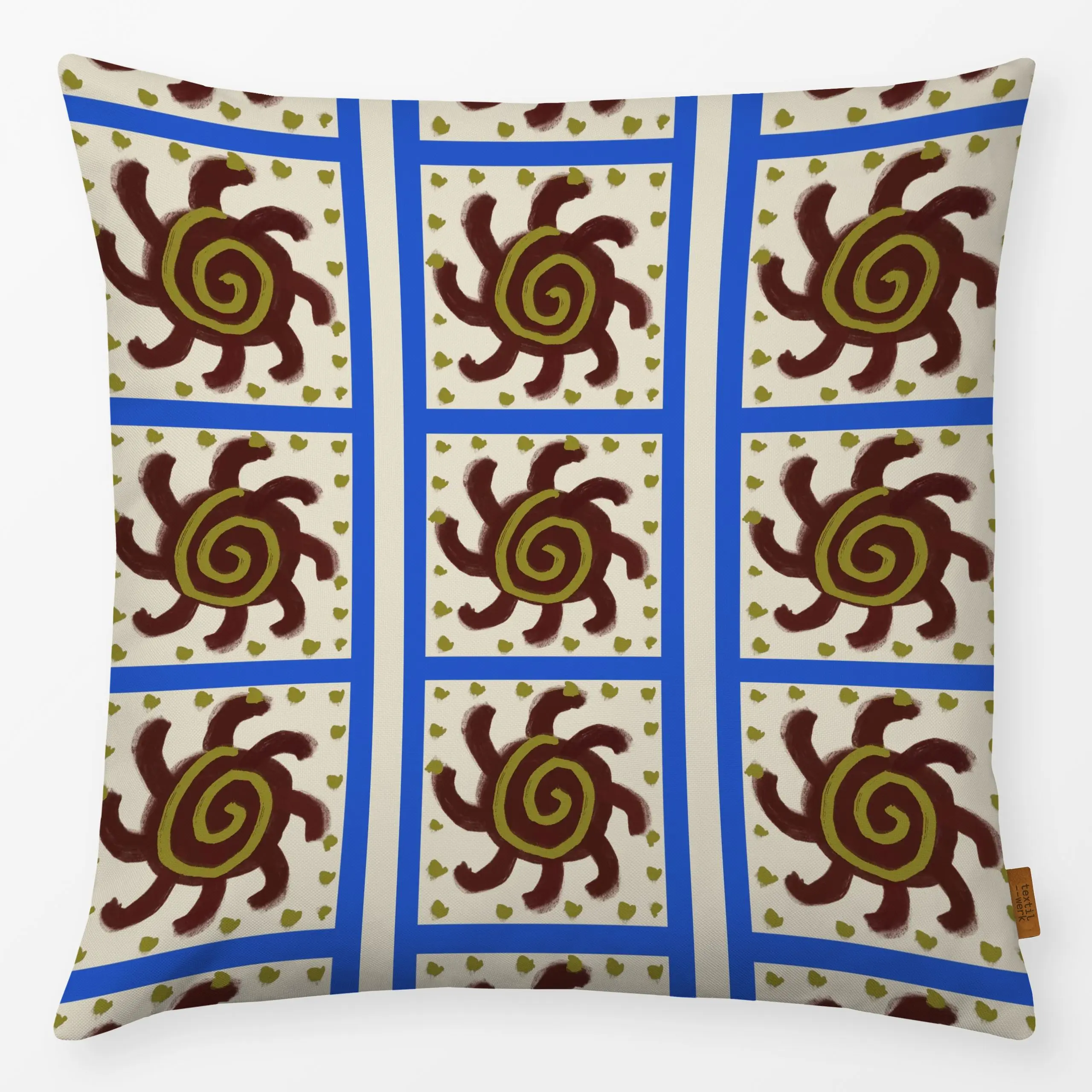 Kissen Swirl Sun Pattern - Sommer, Symbole & Muster - von „KunstbyStephie"; boho, hippie, Muster, Retro, Sonne, Sommer, blau...