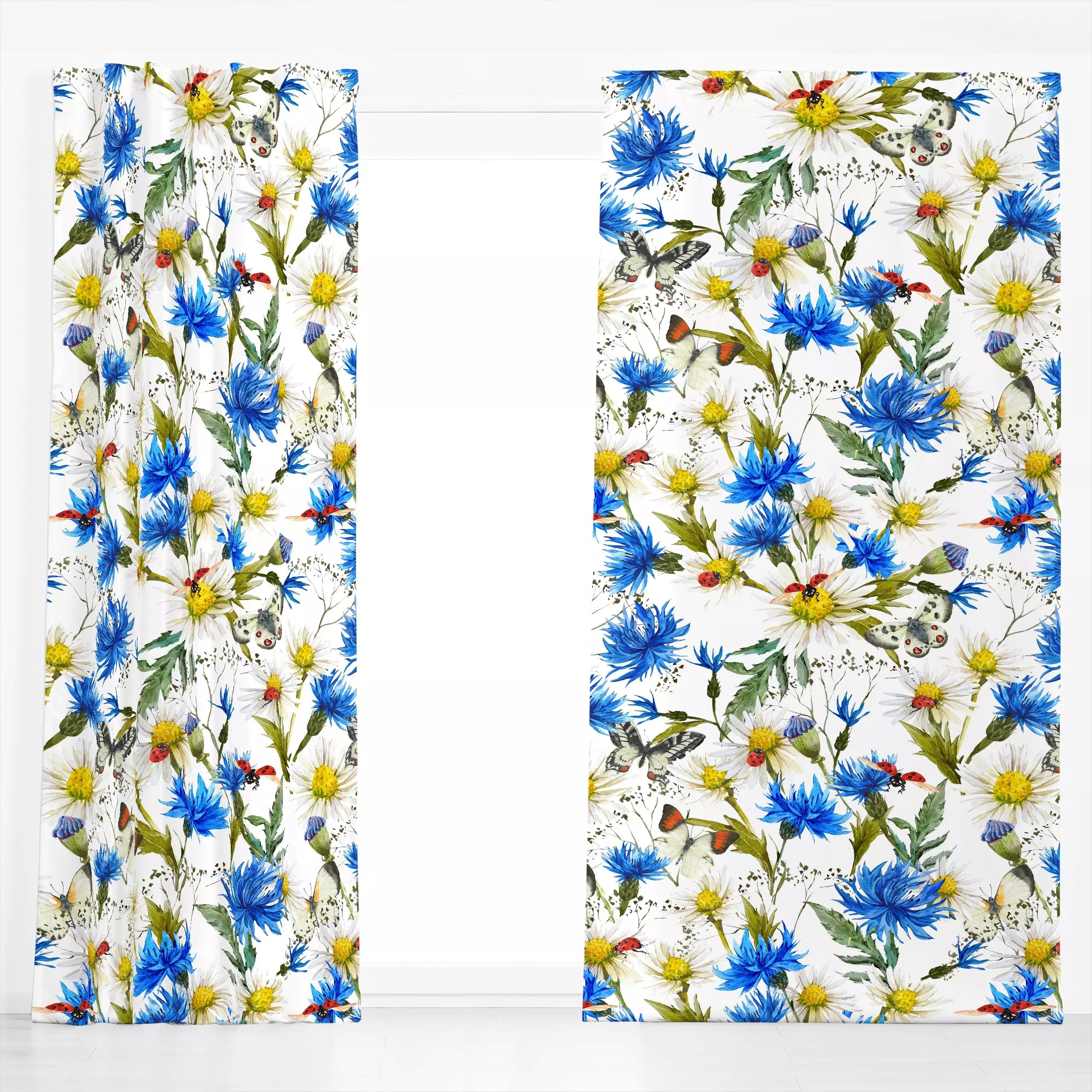 Dekovorhang Kornblumen und Margeriten - Blumen & Florales, Pflanzen & Botanik - von „Uta Naumann"; boho, Blumen, Garten, Wil...