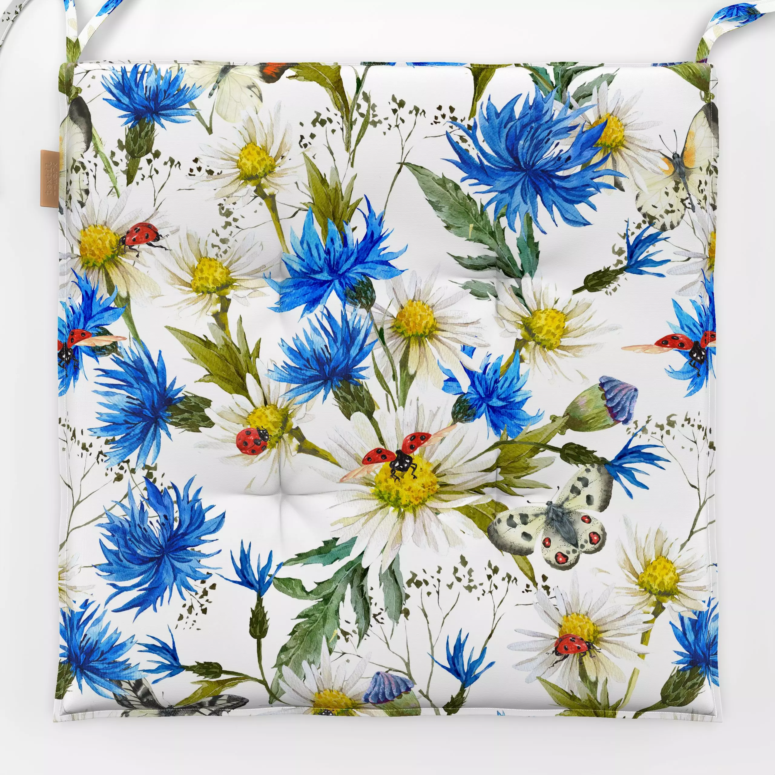 Sitzkissen Kornblumen und Margeriten - Blumen & Florales, Pflanzen & Botanik - von „Uta Naumann"; boho, Blumen, Garten, Wild...