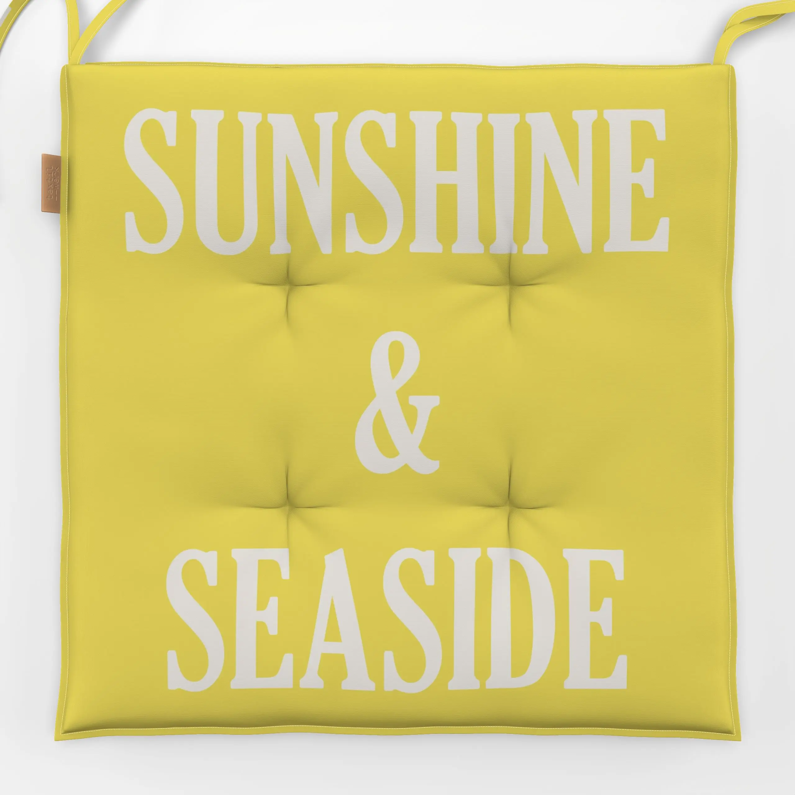 Sitzkissen Sunshine Seaside Gelb - Sommer, Sprüche & Schriftzüge - von „DEINKI Studio"; Sommer, summer, Summerfeeling, sunsh...
