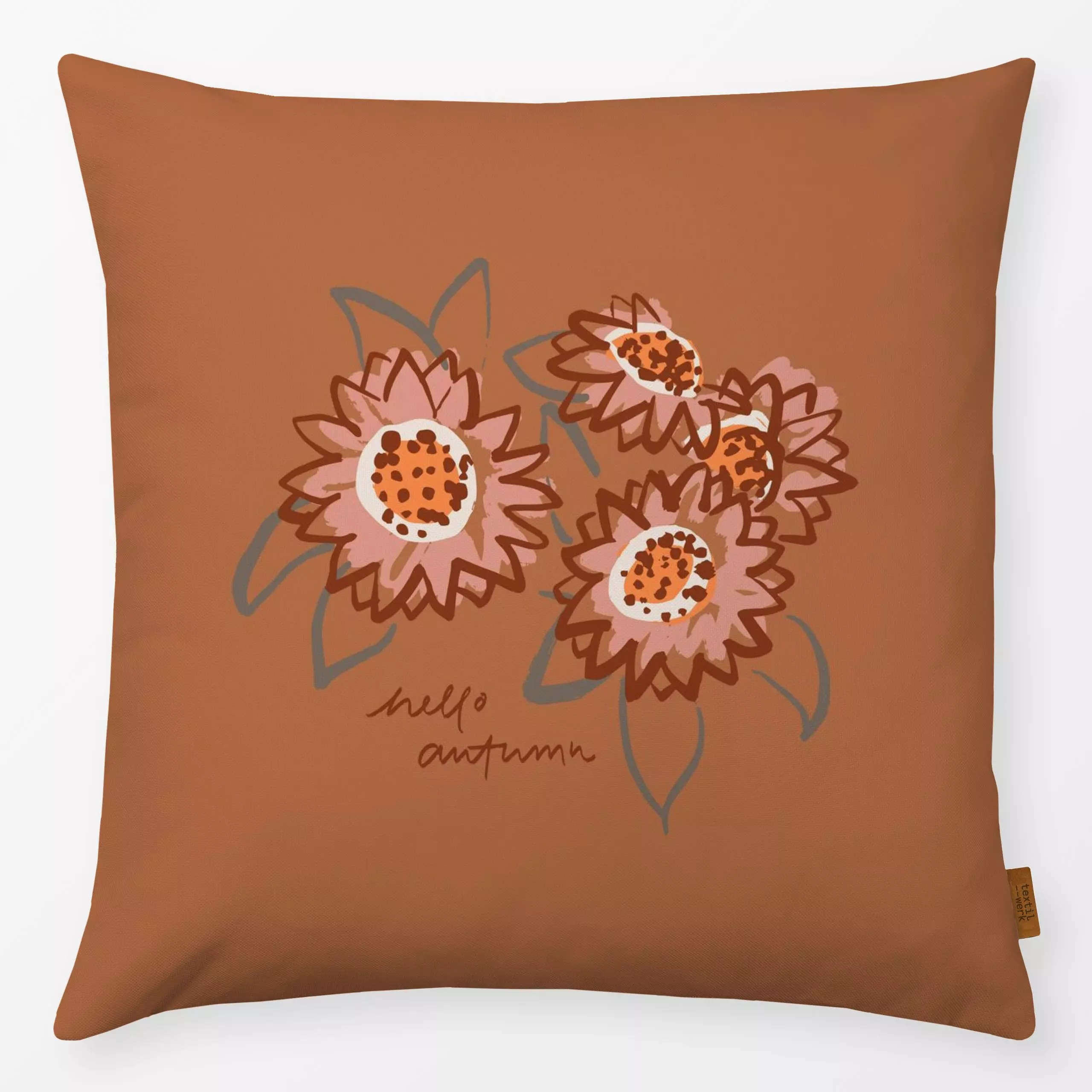 Kissen Sunflower Boquet Amber - Blumen & Florales, Sprüche & Schriftzüge - von „Kruth Design"; Blumen, sonnenblumen, typogra...