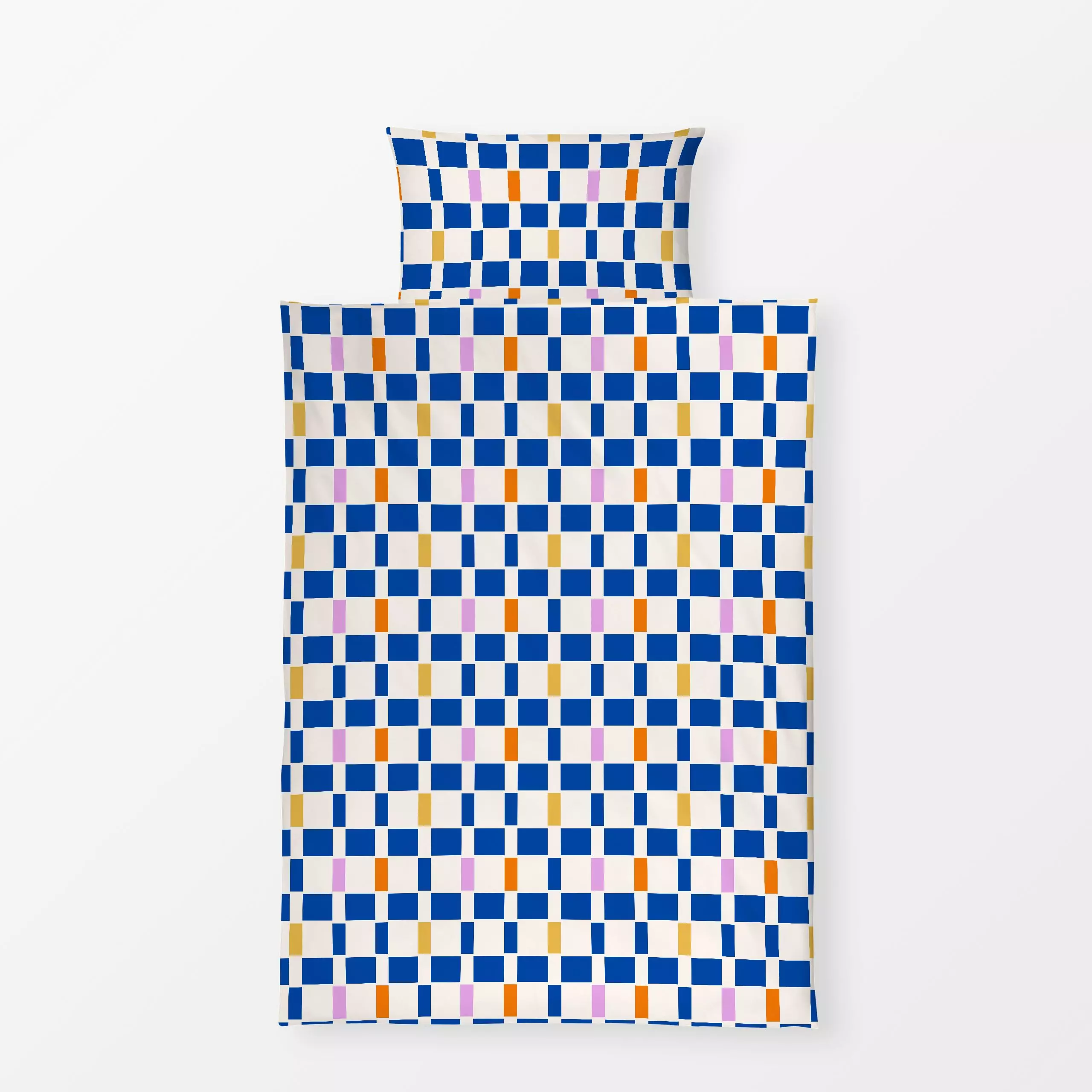 Bettwäsche blue block stripes - Symbole & Muster - von „Patries Elisabeth"; Orange, pink, gelb, Weiss, gestreift, sommerdesi...