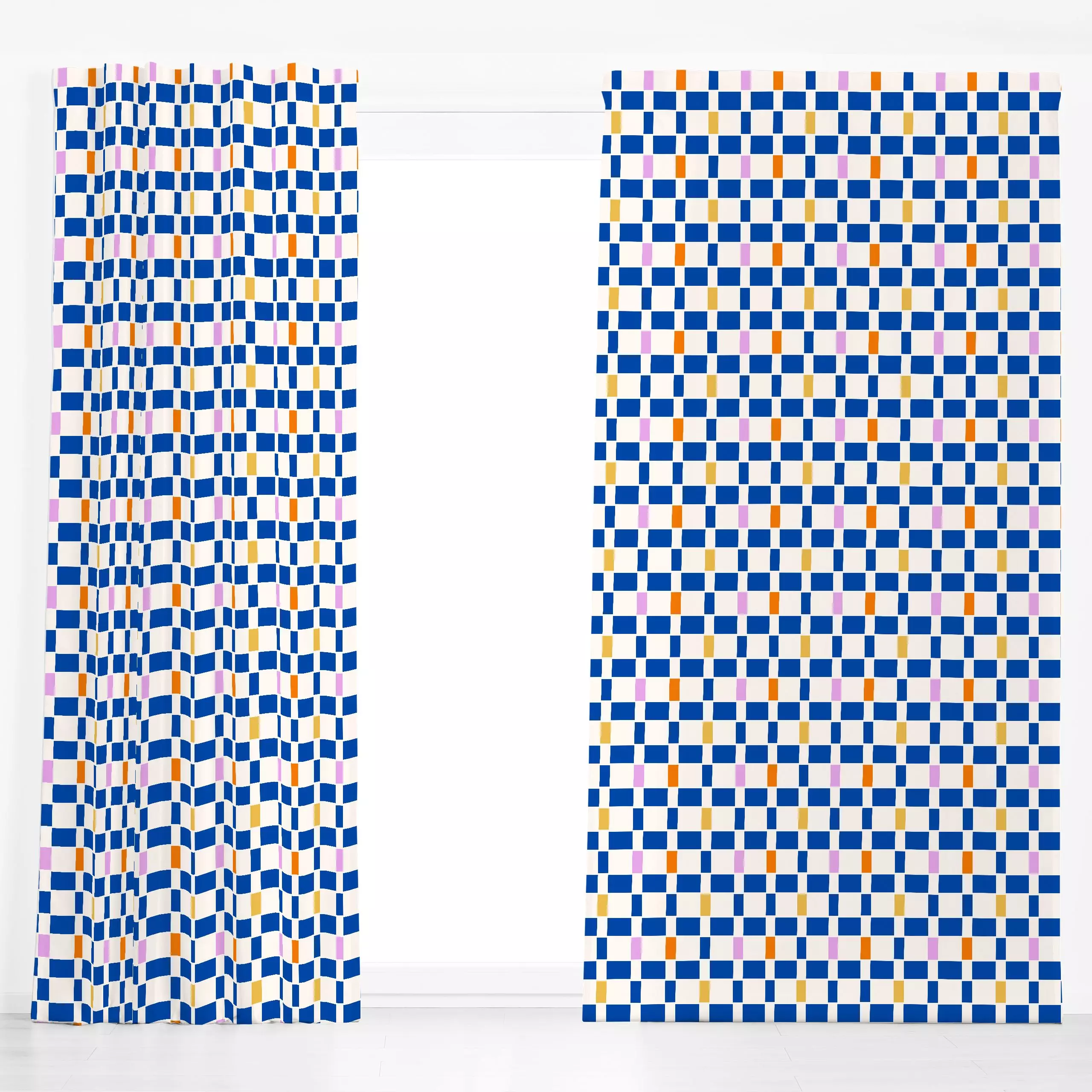 Dekovorhang blue block stripes - Symbole & Muster - von „Patries Elisabeth"; Orange, pink, gelb, Weiss, gestreift, sommerdes...