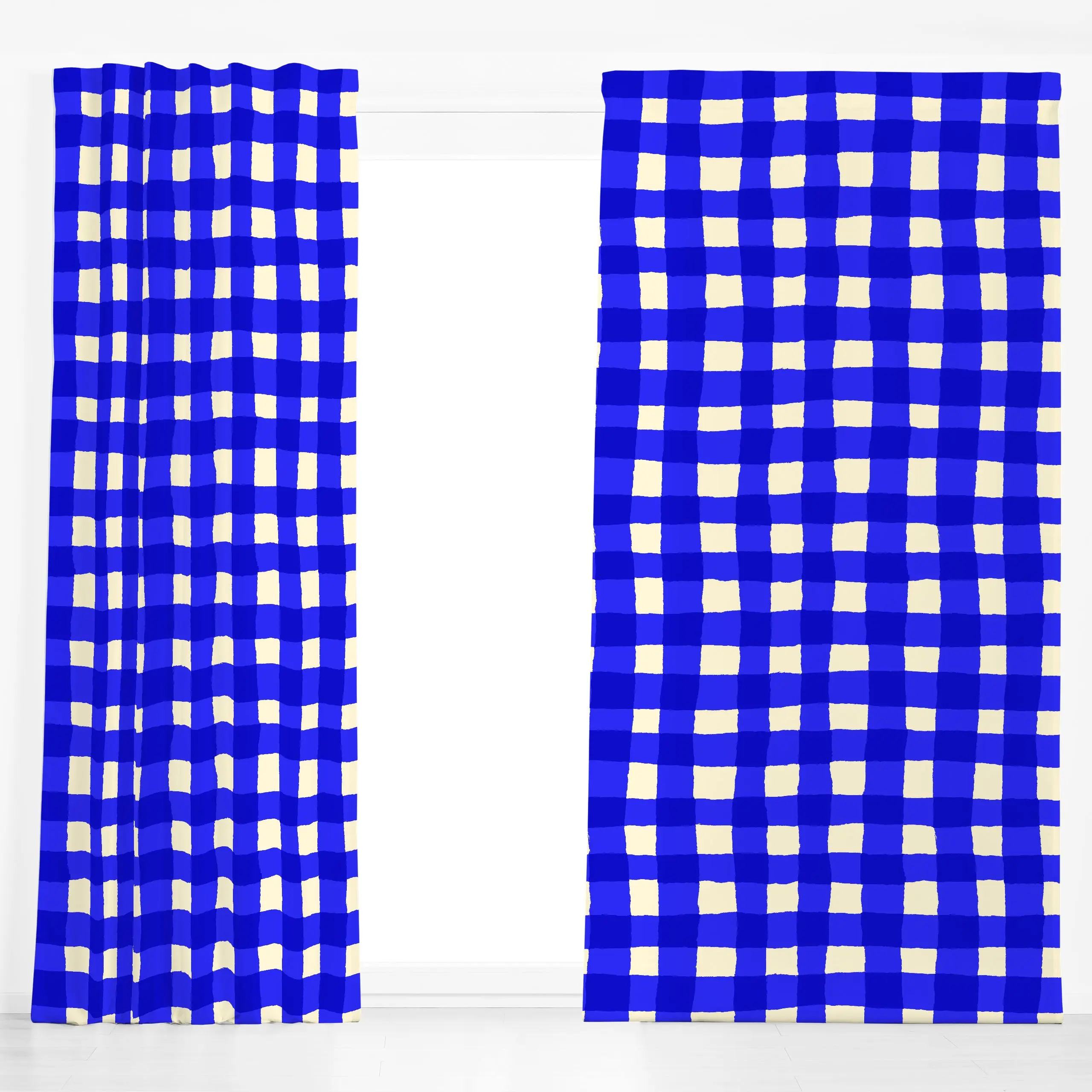 Dekovorhang Italian Blue Gingham Pattern - Städte & Länder, Sommer, Symbole & Muster - von „By Anna Sienna"; Sommer, blau, k...