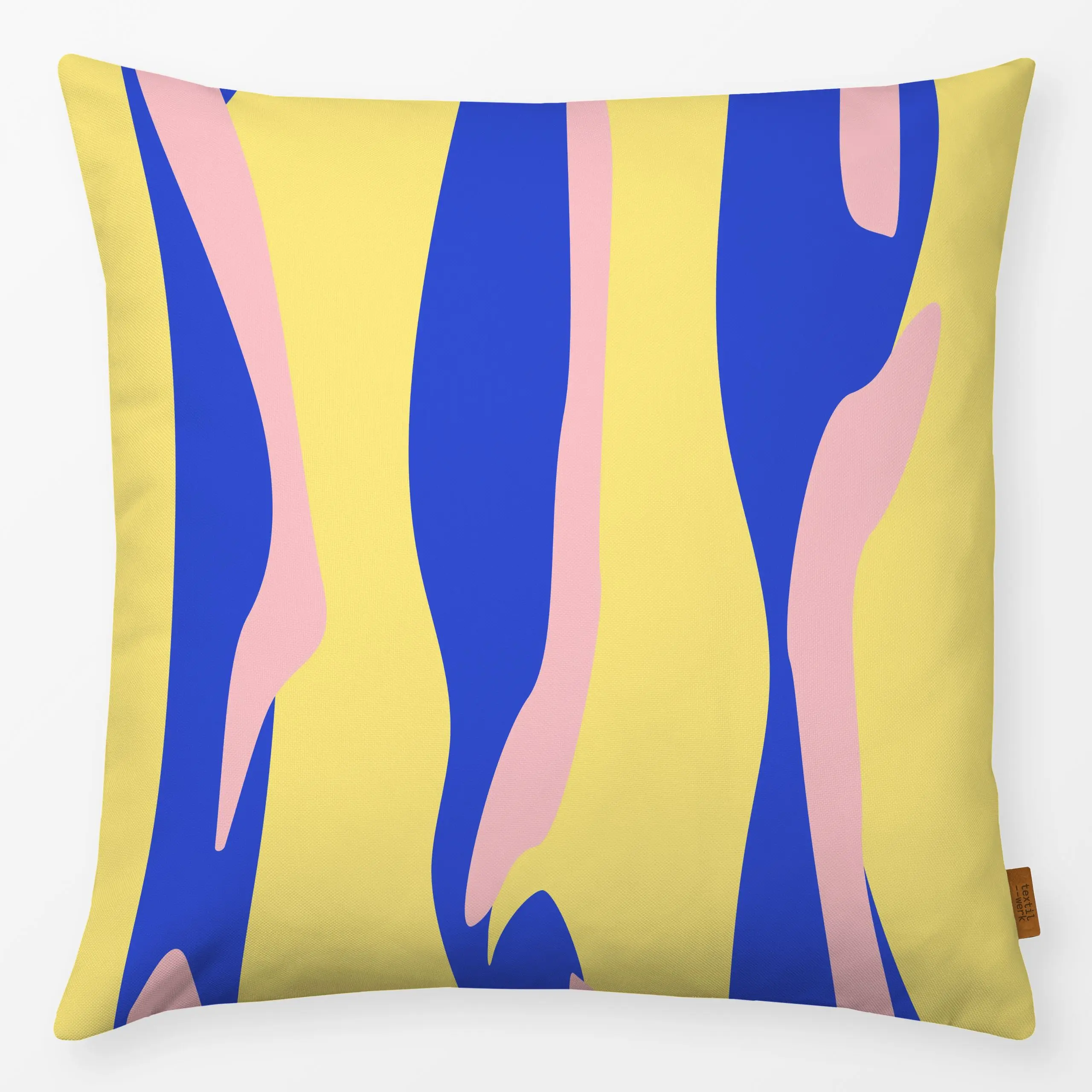 Kissen COLORFUL TIGER BLUE - Sommer, Symbole & Muster - von „Jana Moßmann"; Muster, linie, Linien, abstrakt, Streifen, rosa,...