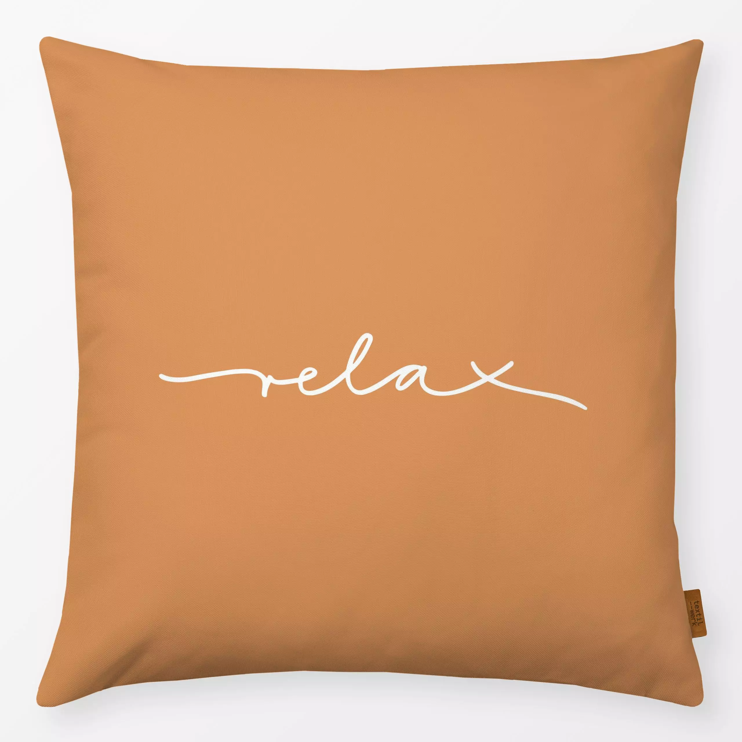 Kissen Relax Spruchkissen orange - Sprüche & Schriftzüge - von „Kathrin Woo"; boho, typografie, Spruchkissen, Herbstdeko, Le...