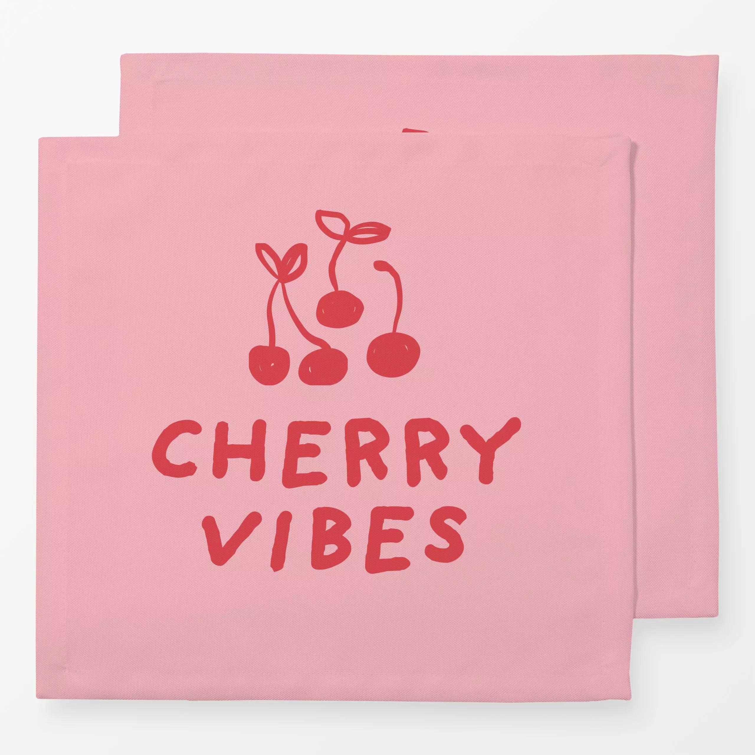Servietten Cherry Vibes Pink - Sommer, Sprüche & Schriftzüge, Früchte - von „textilwerk"; Obst, Sommer, Kirsche, Picknick, t...