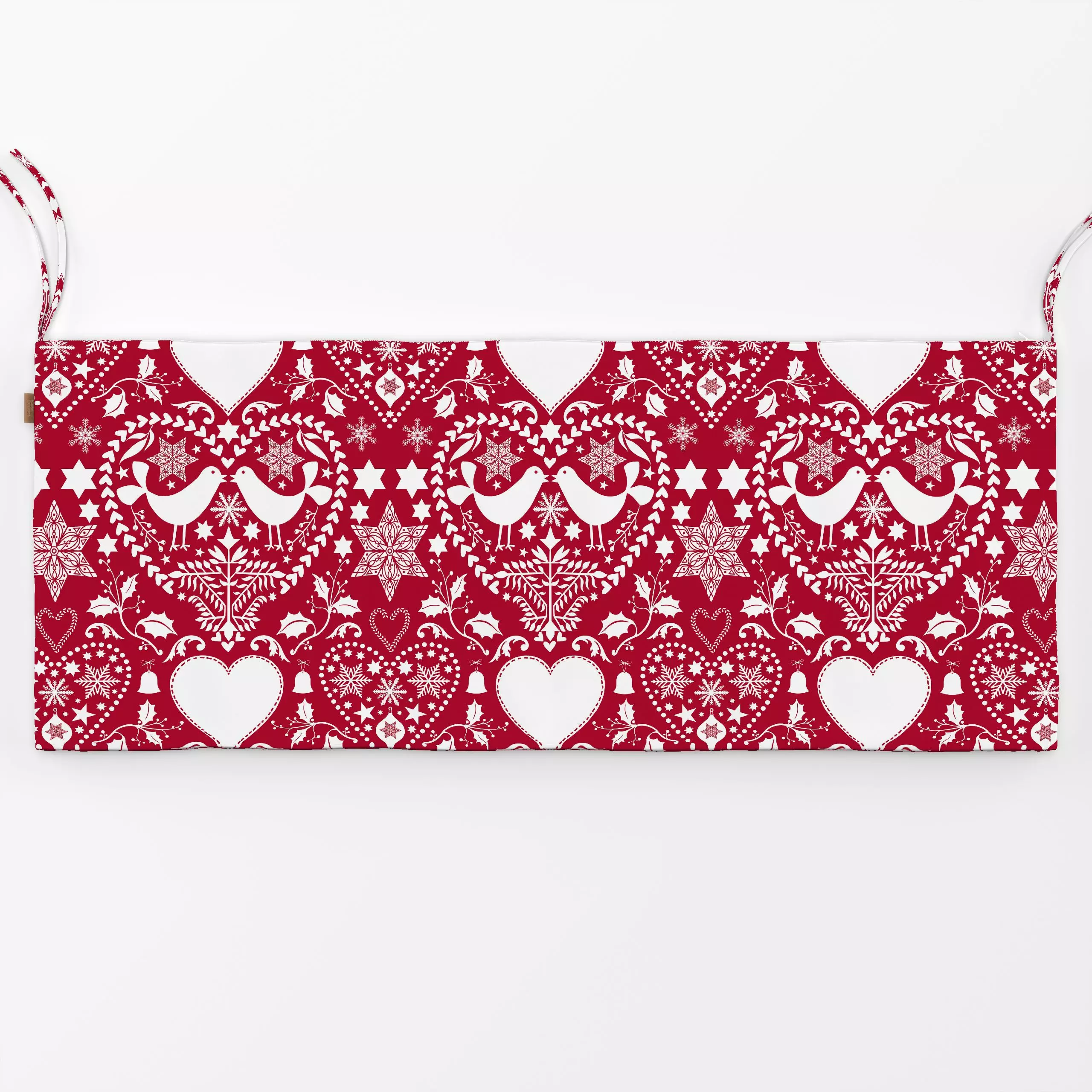 Bankauflage Christmas Birds Red - Weihnachten - von „Andrea Haase"; Hygge, Vogel, Herzen, Weihnachten, Winter, festlich, Fol...