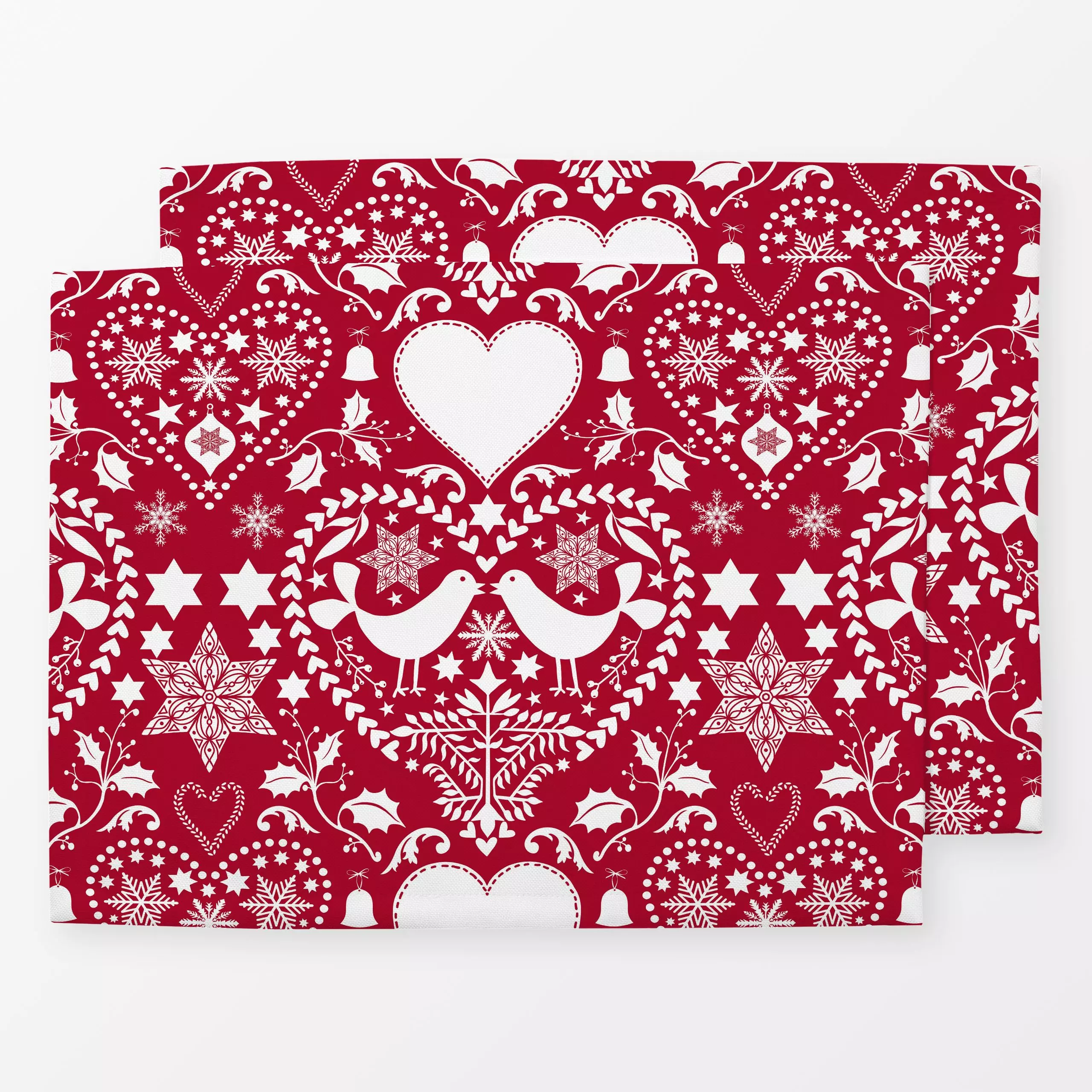 Tischset Christmas Birds Red - Weihnachten - von „Andrea Haase“; Hygge, Vogel, Herzen, Weihnachten, Winter, festlich, Folkart