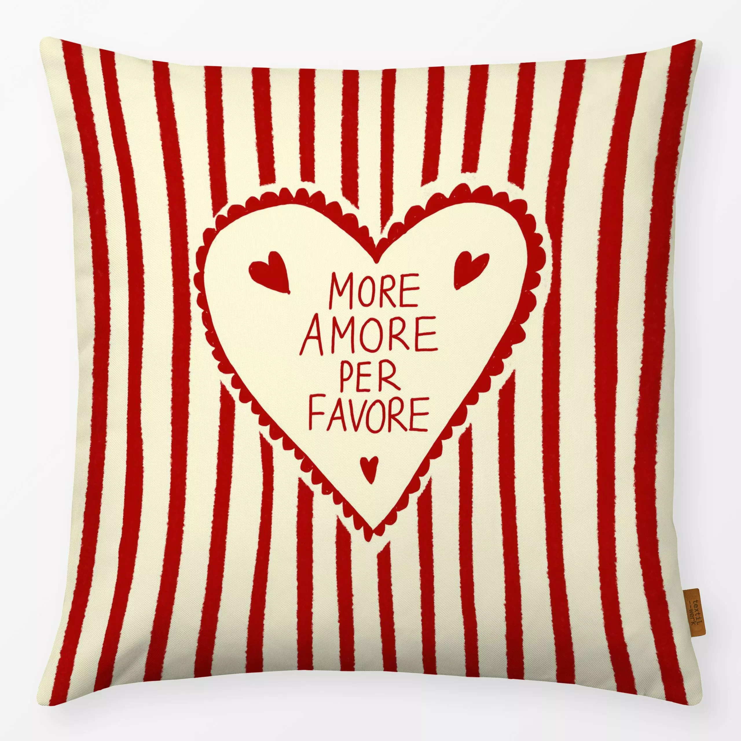 Kissen More Amore Per Favore - Liebe, Romantik & Pride, Sprüche & Schriftzüge - von „Studio Dolci"; Streifen, Herzen, Sommer...