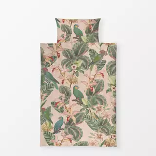 Bettwäsche Vintage Dschungel Vögel Pink