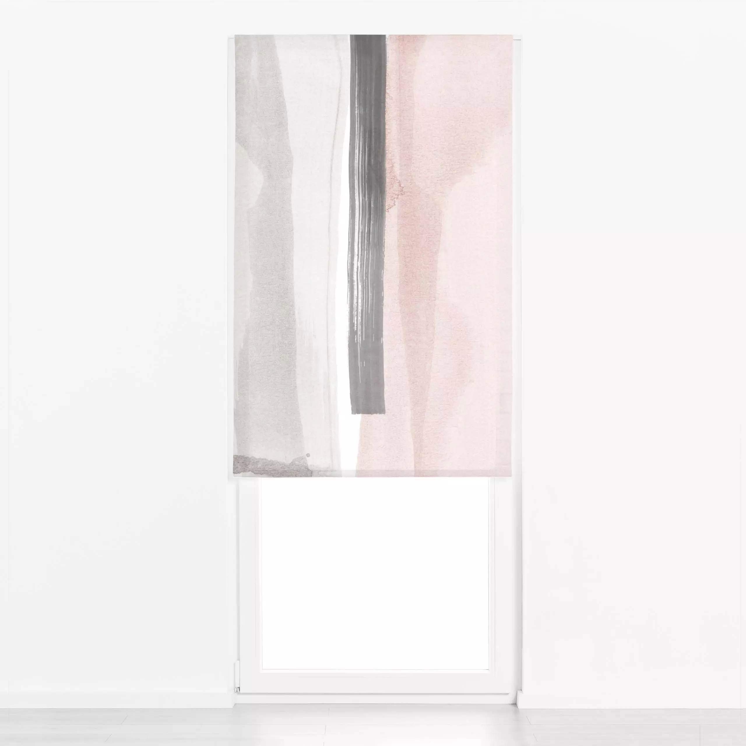 Raffrollo Brush Strokes Pink and Gray 1 - Symbole & Muster - von „Nouveau Prints"; abstrakt, Pinselstrich, Minimalismus, Gra...
