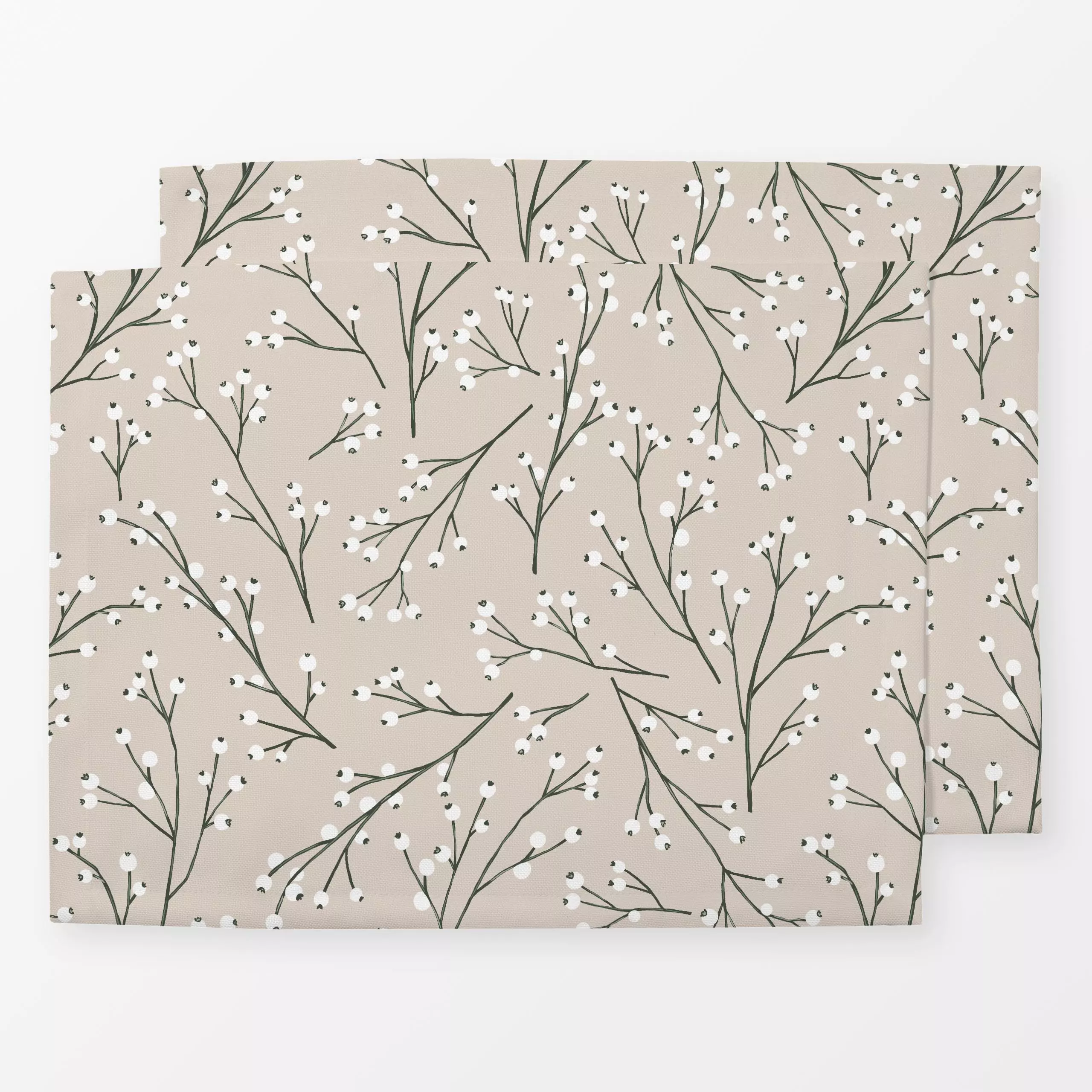 Tischset Weiße Beeren - Weihnachten, Winter, Pflanzen & Botanik - von „Studio Kesse"; Beeren, Wald, Hygge, Weihnachten, Wint...